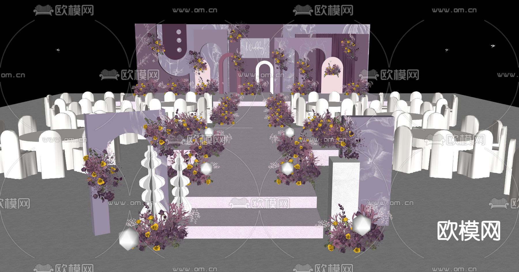 现代小众婚礼宴会厅su模型下载（渲染图4）