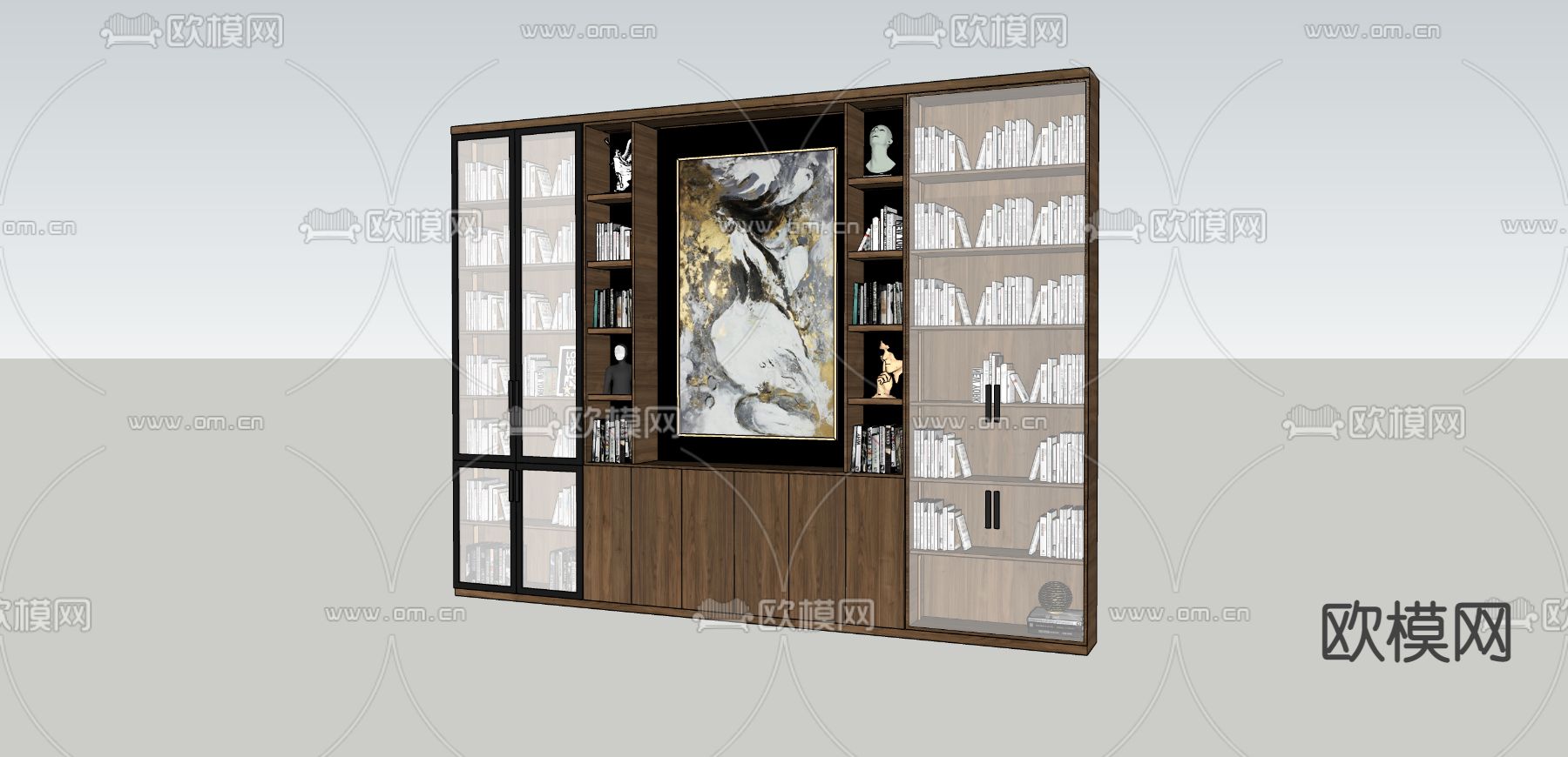 美式书柜su模型下载（渲染图2）