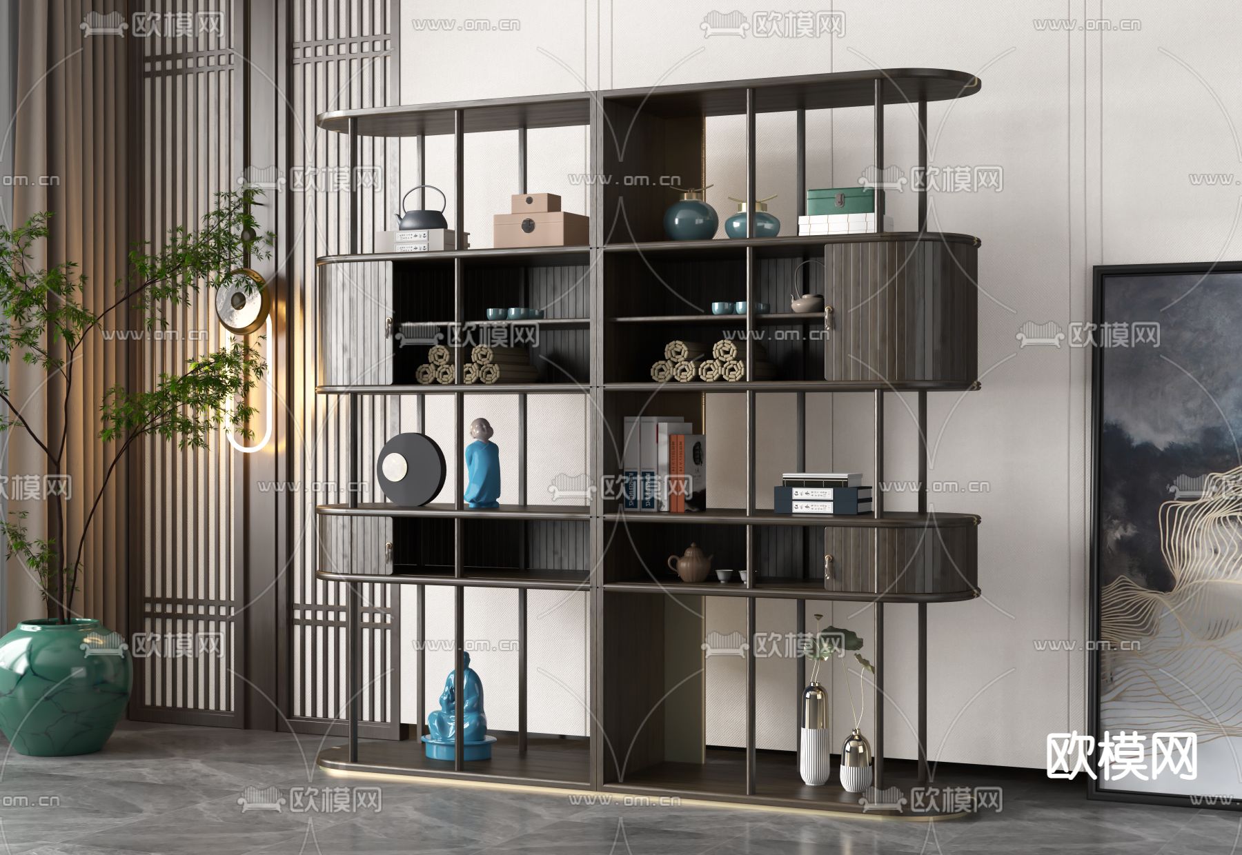 中式博古架3d模型下载