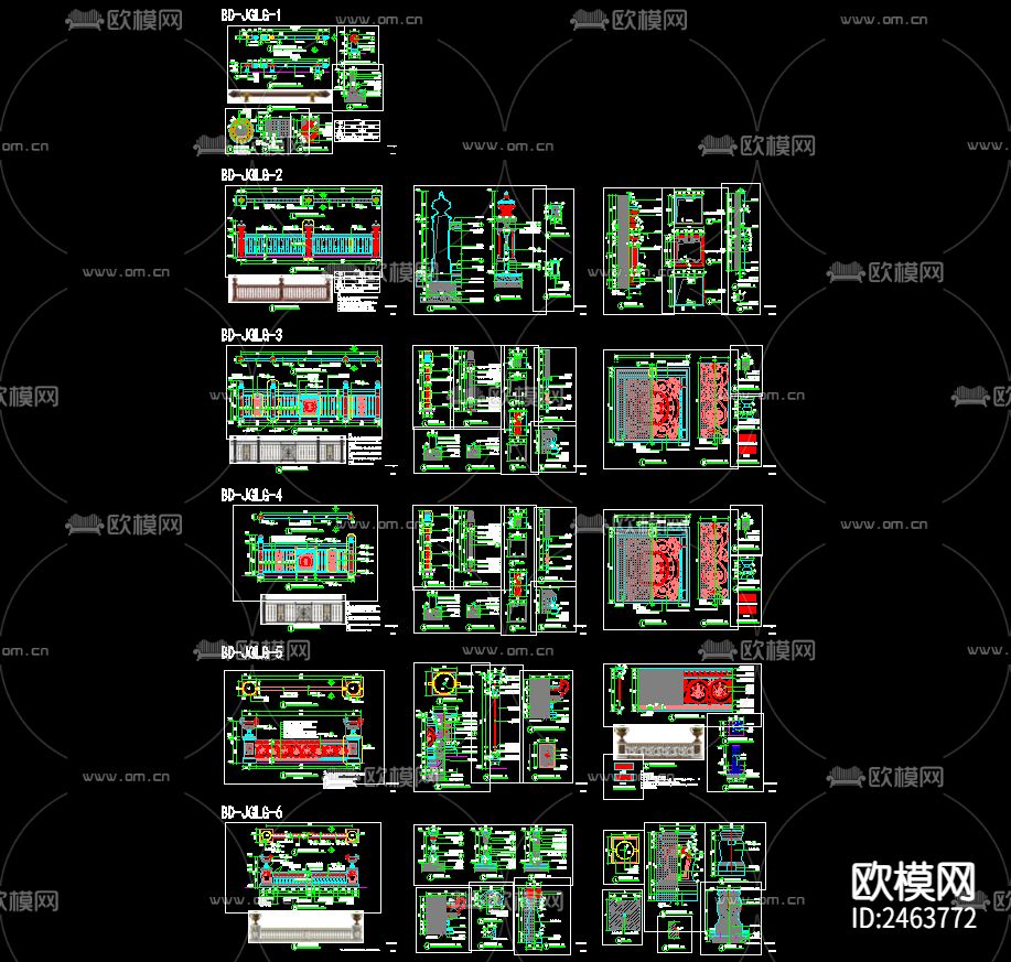 高端景观栏杆标准化CAD施工图下载（渲染图1）