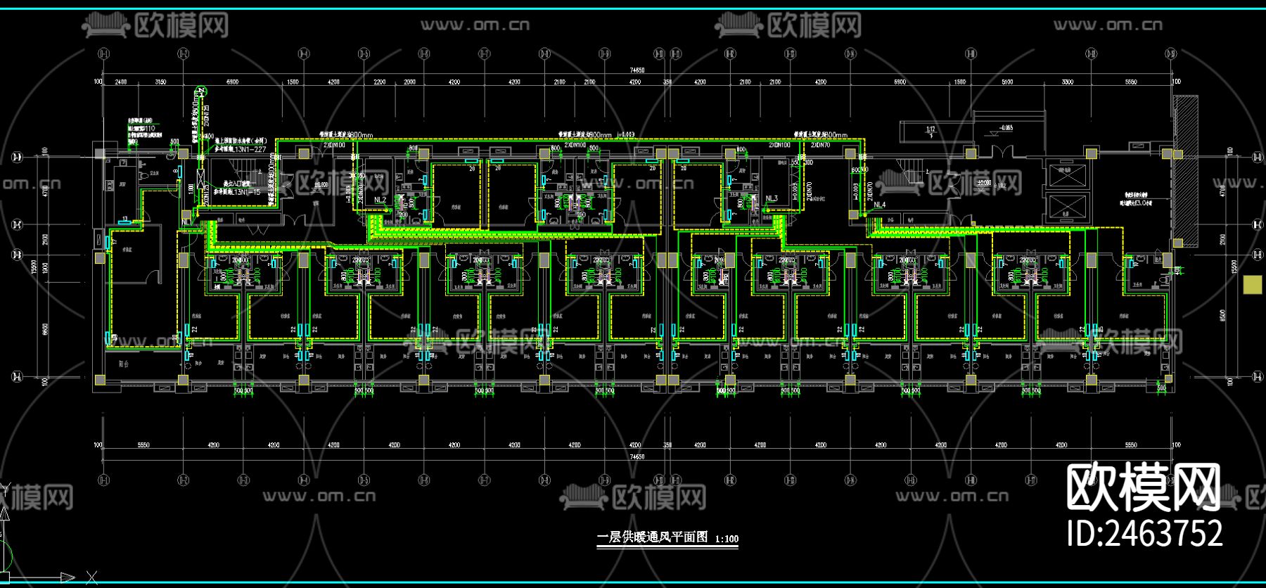 人民医院养老中心D座八层疗养楼暖通CAD施工图下载（渲染图4）