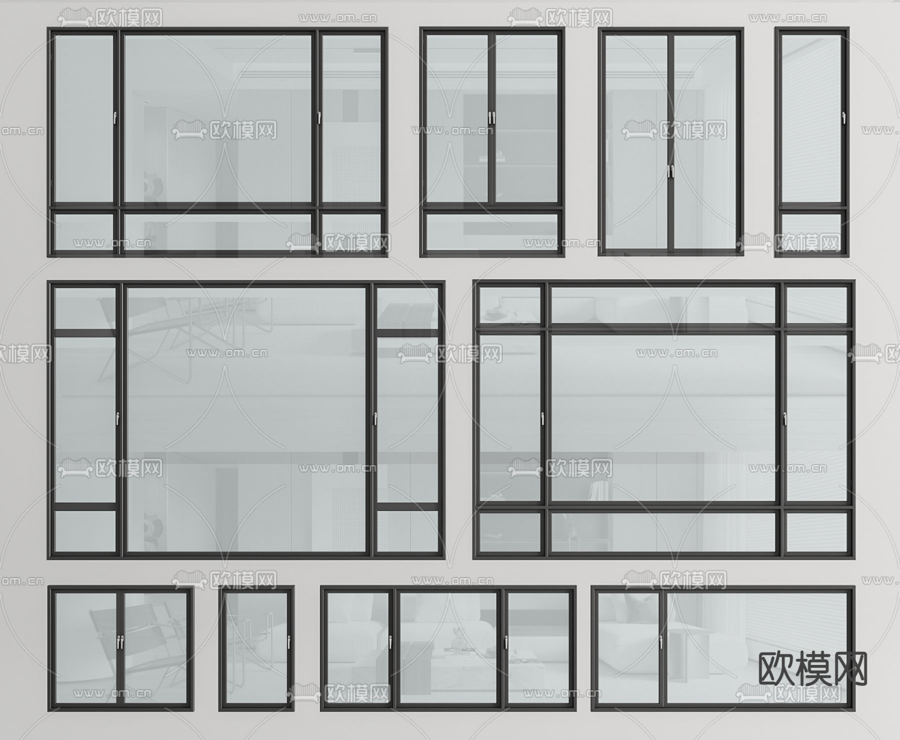 铝框玻璃窗 落地窗su模型下载_ID12291703_sketchup模型下载-欧模网