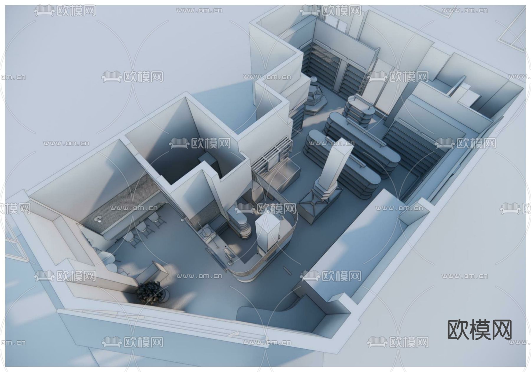 现代快餐店su模型