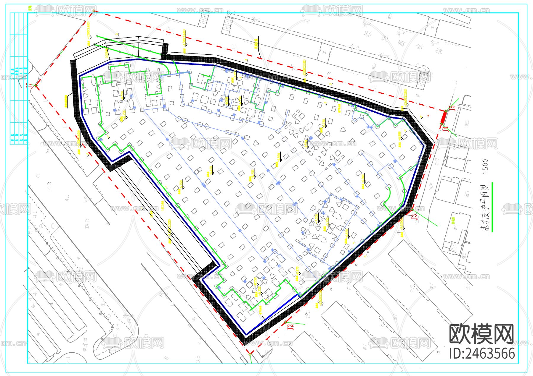某商业建筑基坑支护方案cad施工图下载（渲染图2）