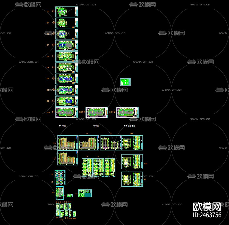 某小区两单元十三层住宅楼建筑CAD施工图下载（渲染图1）