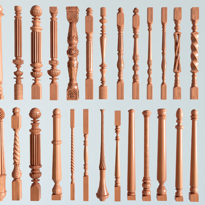  欧式栏杆 楼梯立柱 护栏su模型 