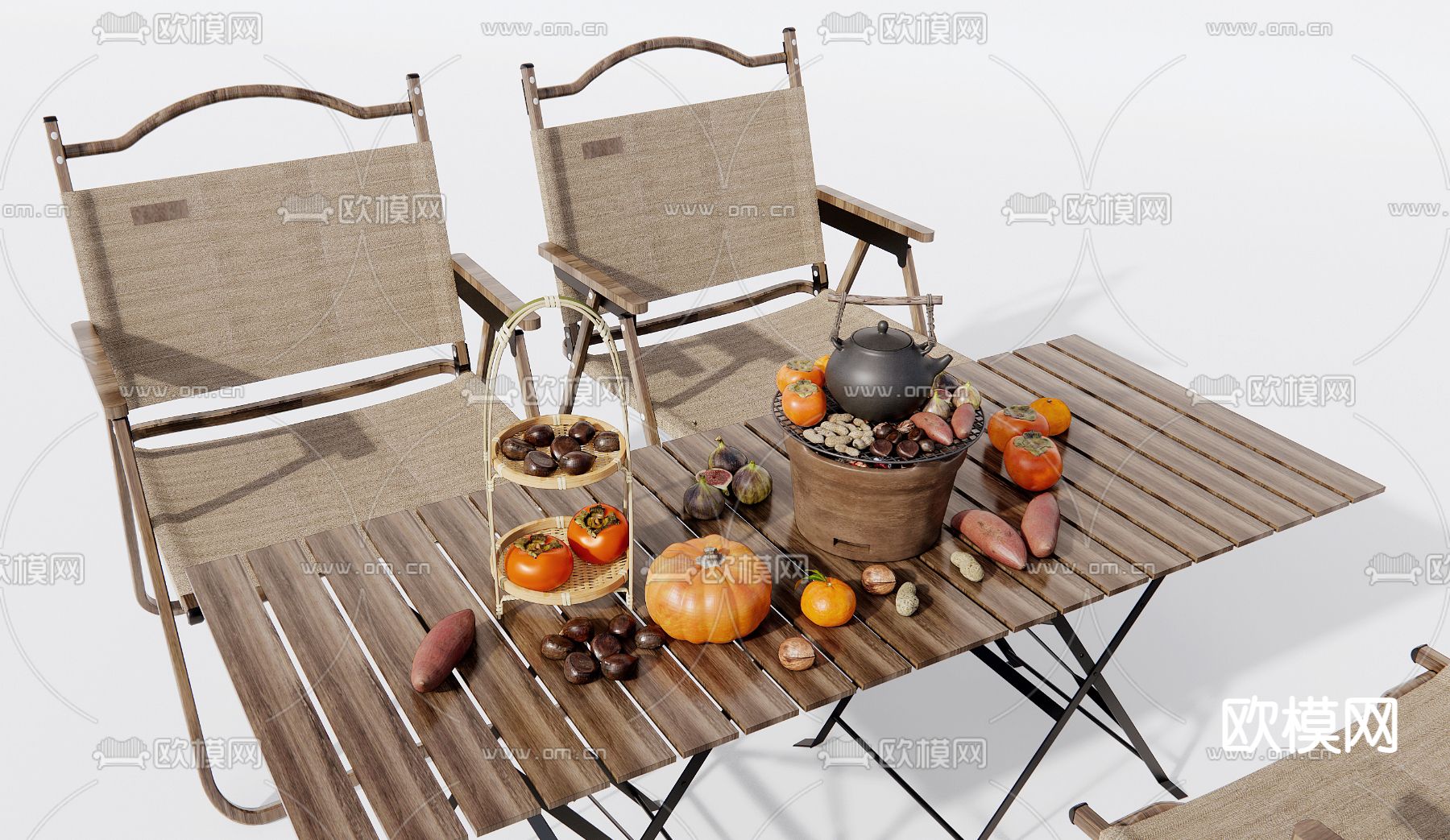 现代露营茶具 围炉煮茶su模型下载