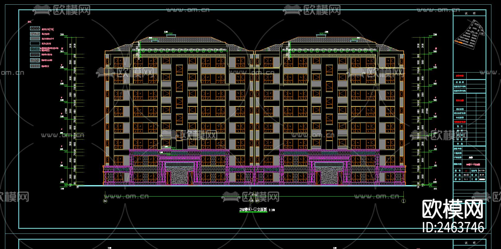 某小区27号楼住宅楼建筑CAD施工图下载（渲染图5）