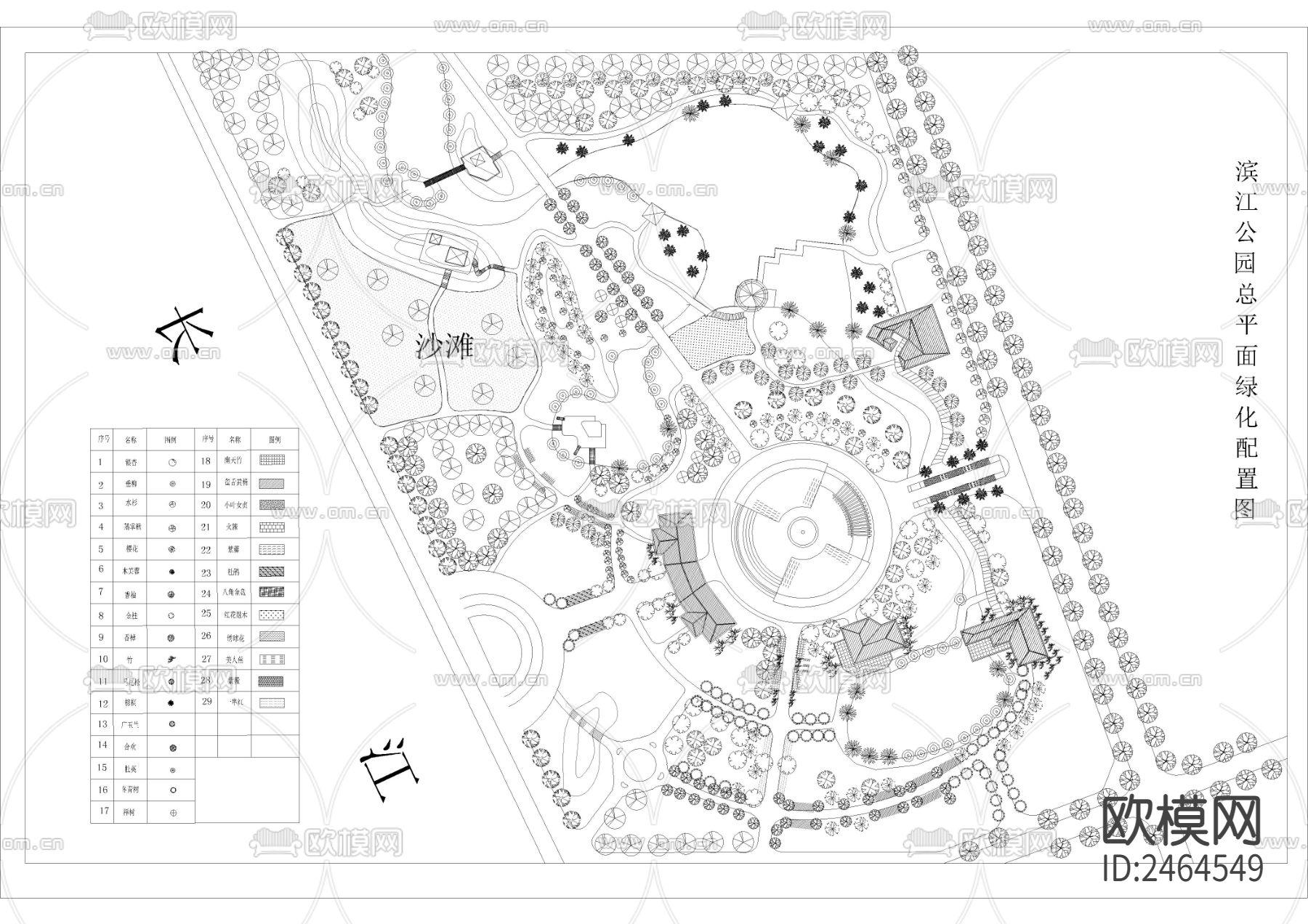 滨江公园植物配置CAD施工图下载（渲染图1）