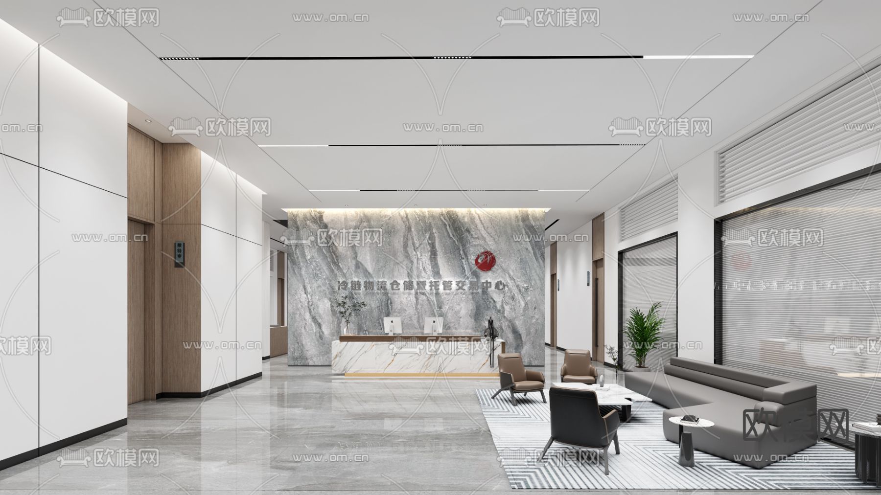 办公室前台 接待处su模型下载（渲染图1）