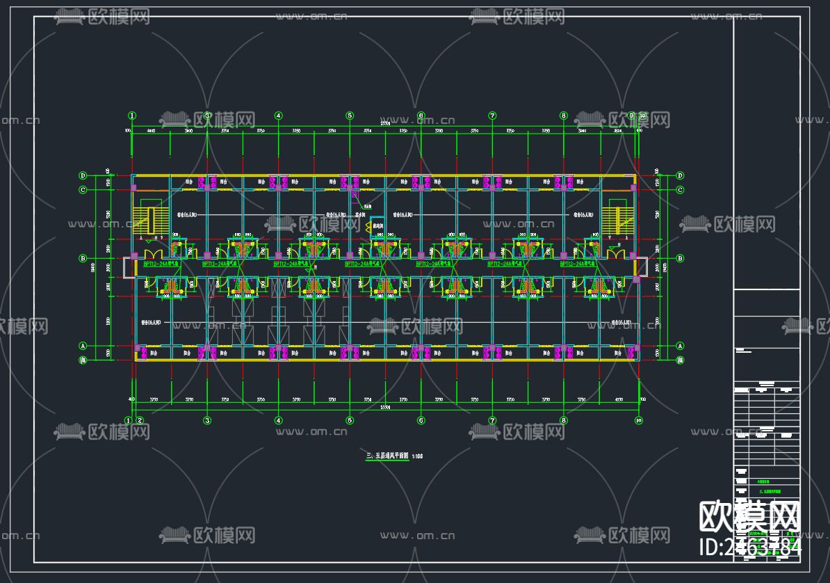 某厂区A栋五层宿舍楼暖通CAD施工图下载（渲染图4）