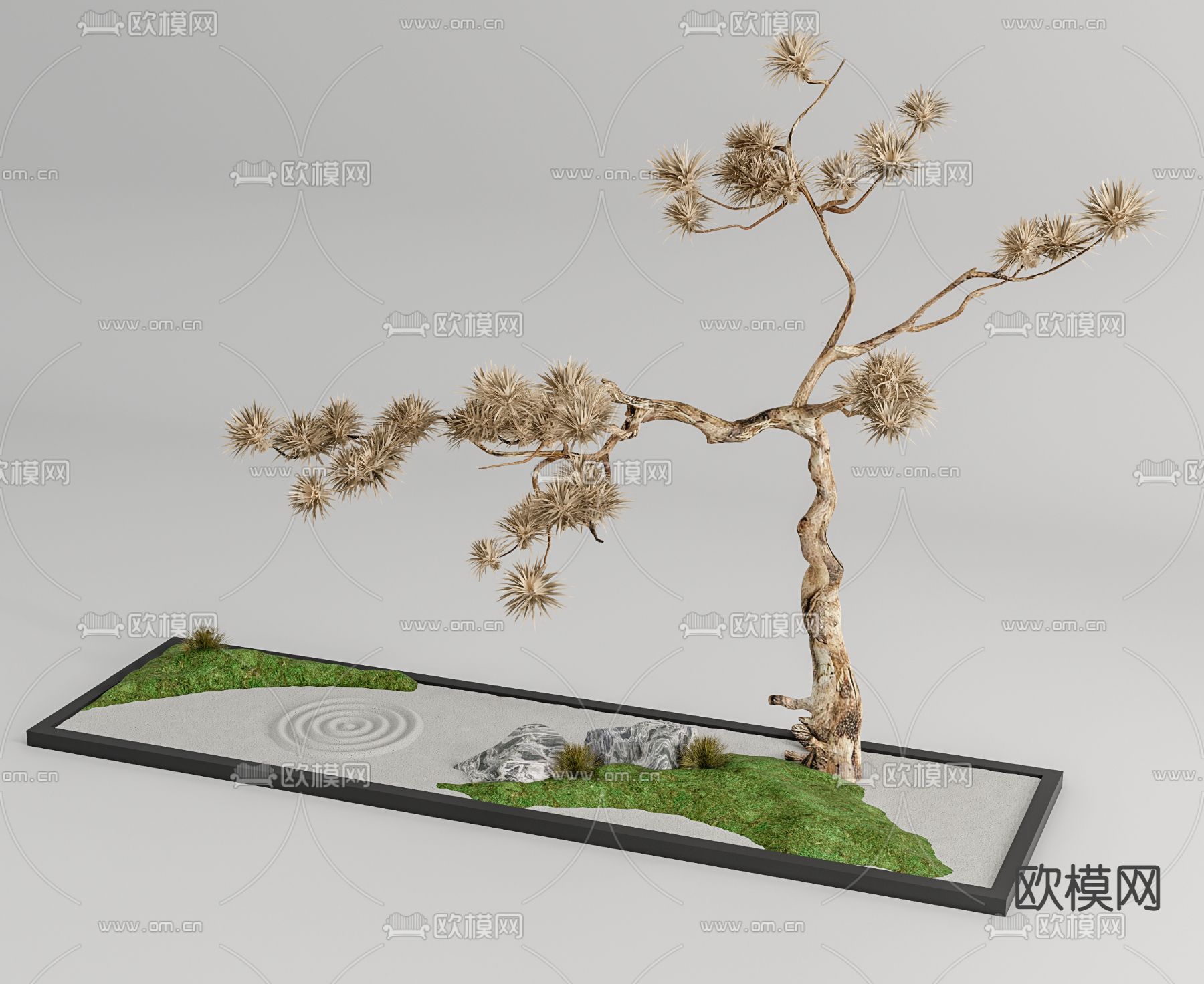 枯山水景观 苔石小品su模型下载（渲染图1）