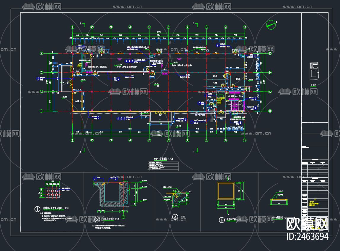 某工厂二层食堂建筑CAD施工图下载（渲染图2）