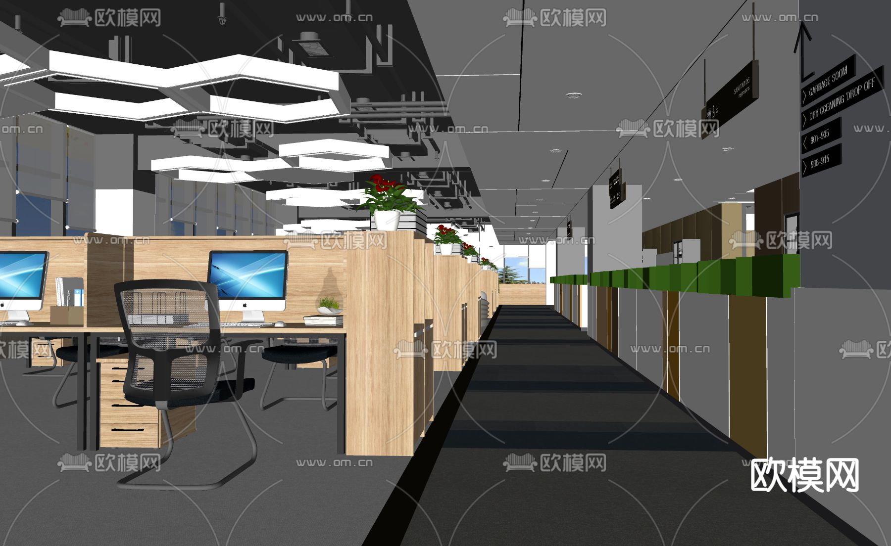 现代办公区 办公室su模型下载（渲染图2）