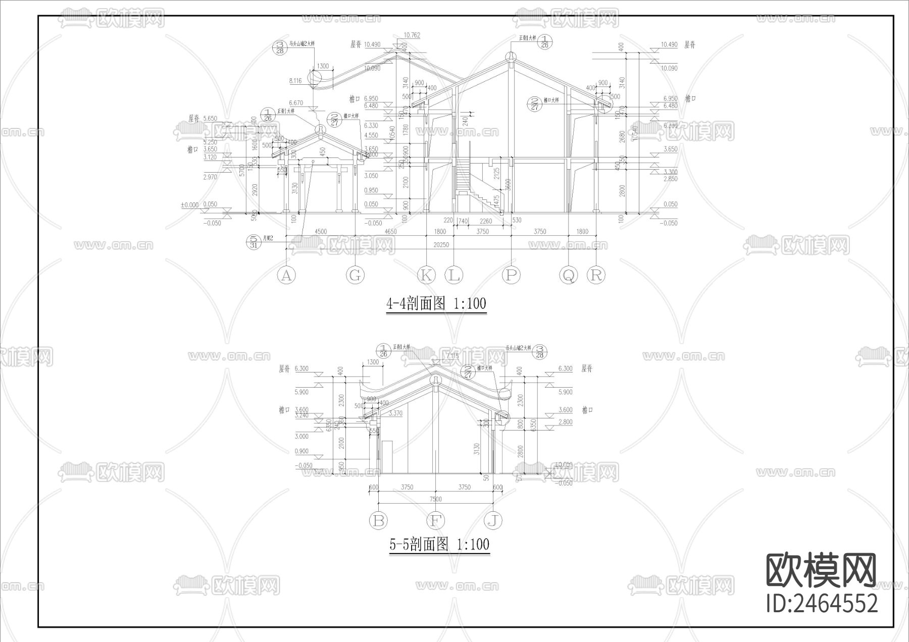 民俗文化长廊全套建筑CAD施工图下载（渲染图4）