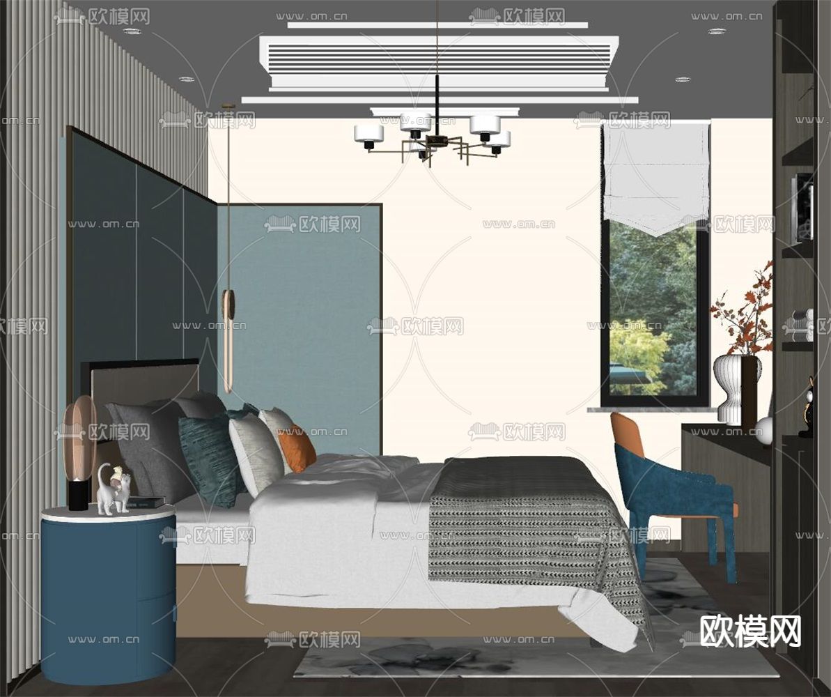 北欧卧室su模型下载（渲染图2）