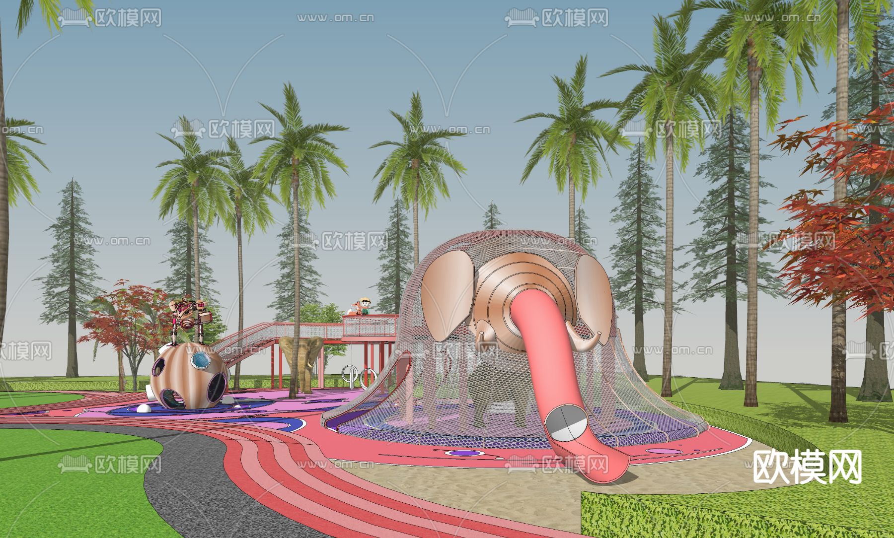 大象滑梯 儿童游乐区su模型下载（渲染图4）