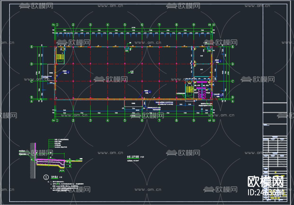 某工厂二层食堂建筑CAD施工图下载（渲染图3）