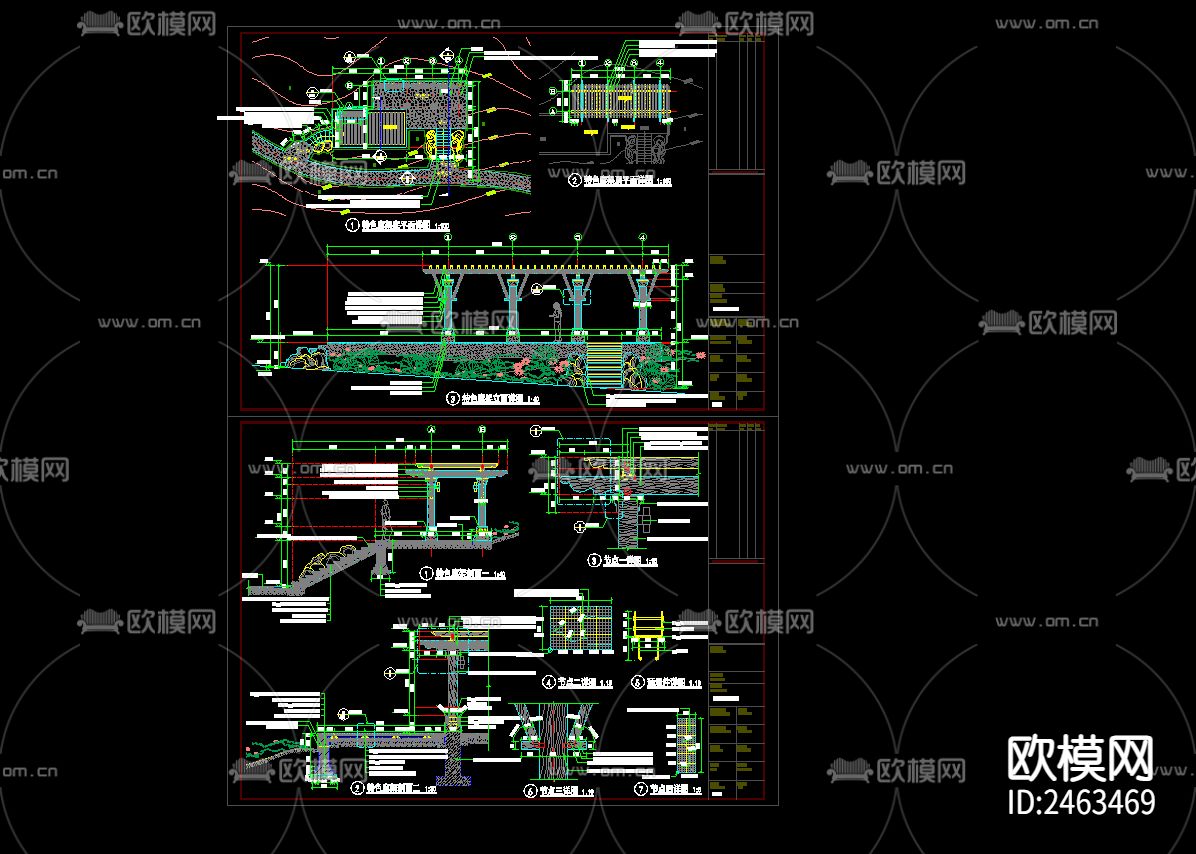 山体公园四角亭建筑CAD施工图下载（渲染图1）