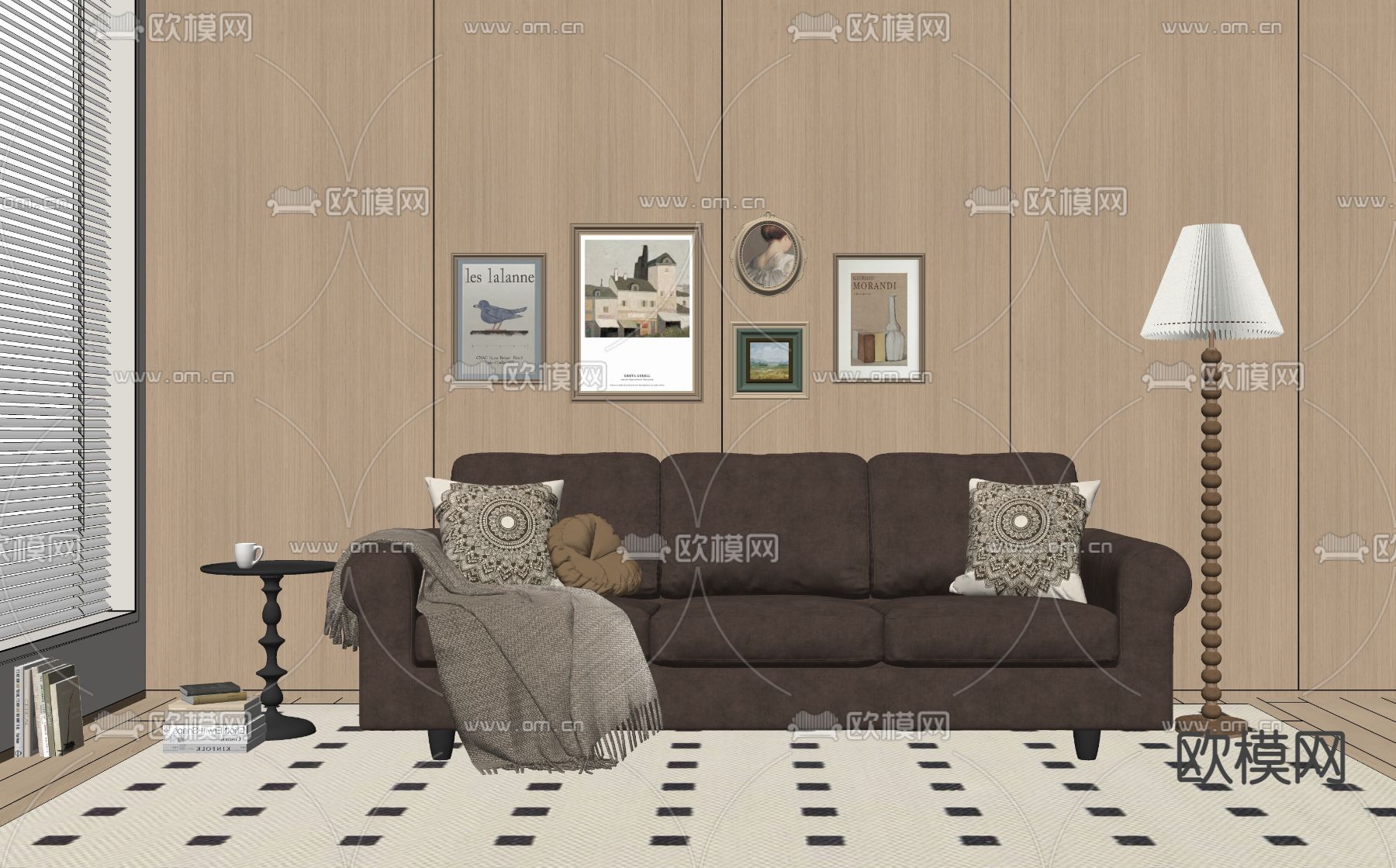 美式多人沙发su模型