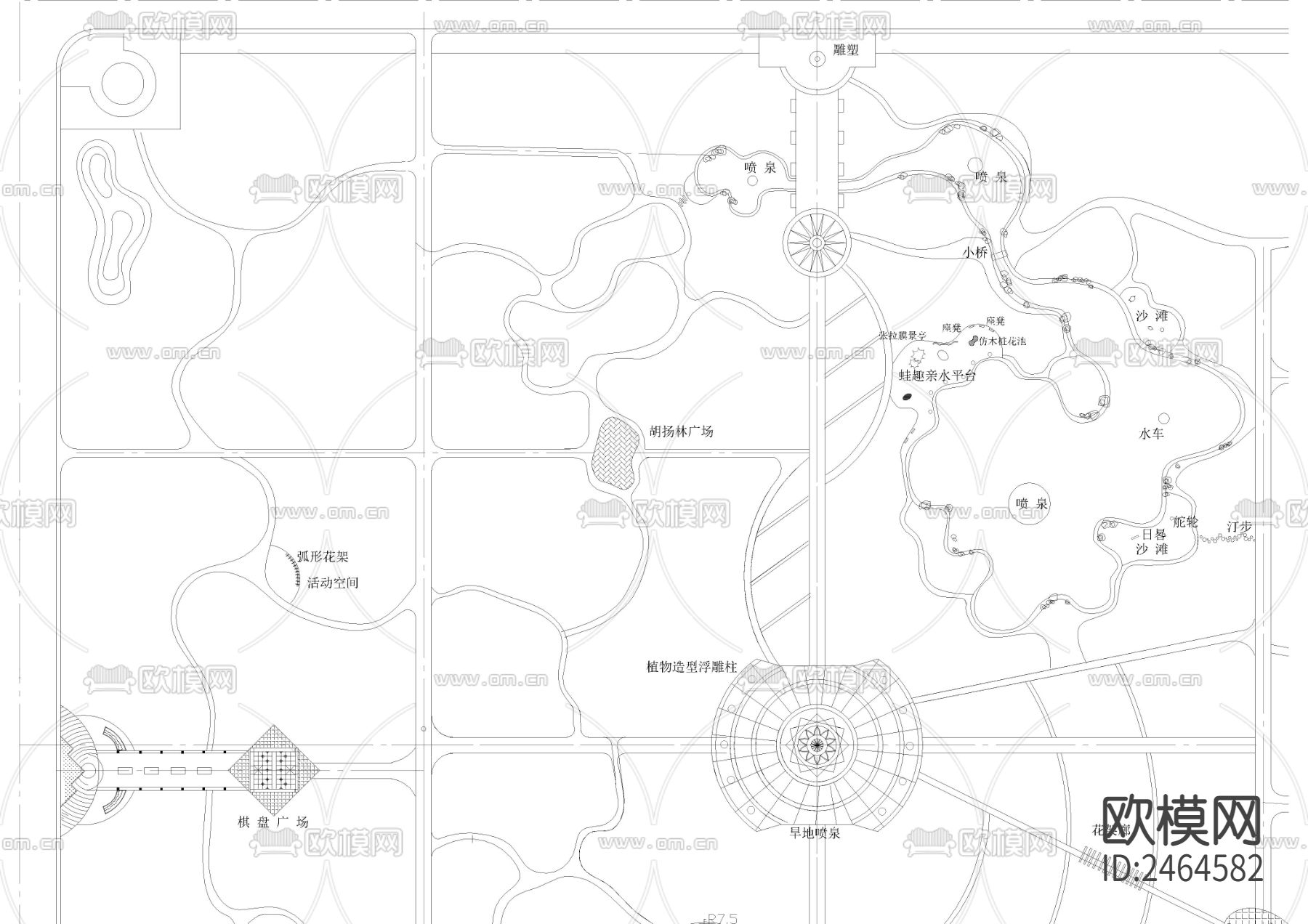公园规划图围墙CAD施工图下载（渲染图2）
