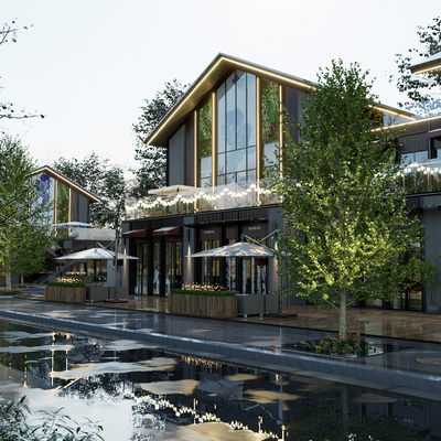  中式商业街建筑外观su模型 