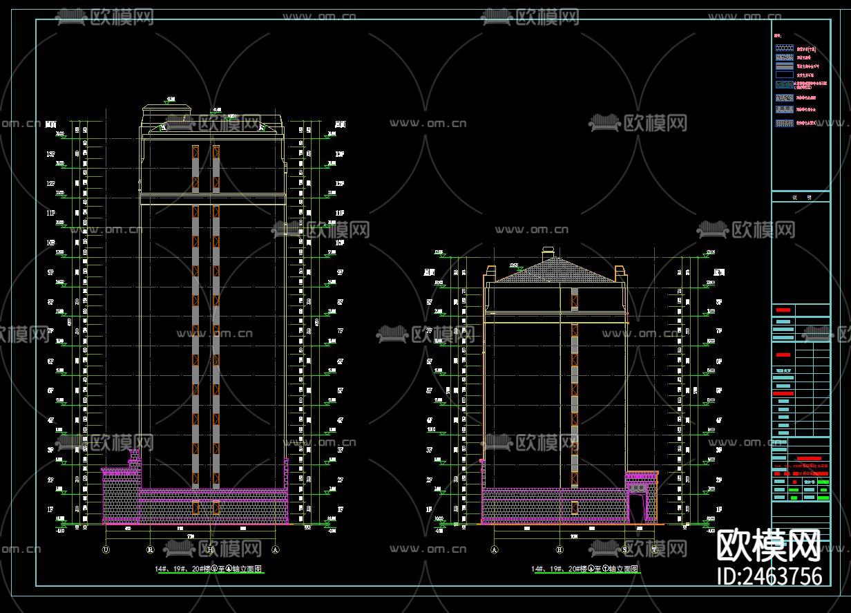 某小区两单元十三层住宅楼建筑CAD施工图下载（渲染图6）