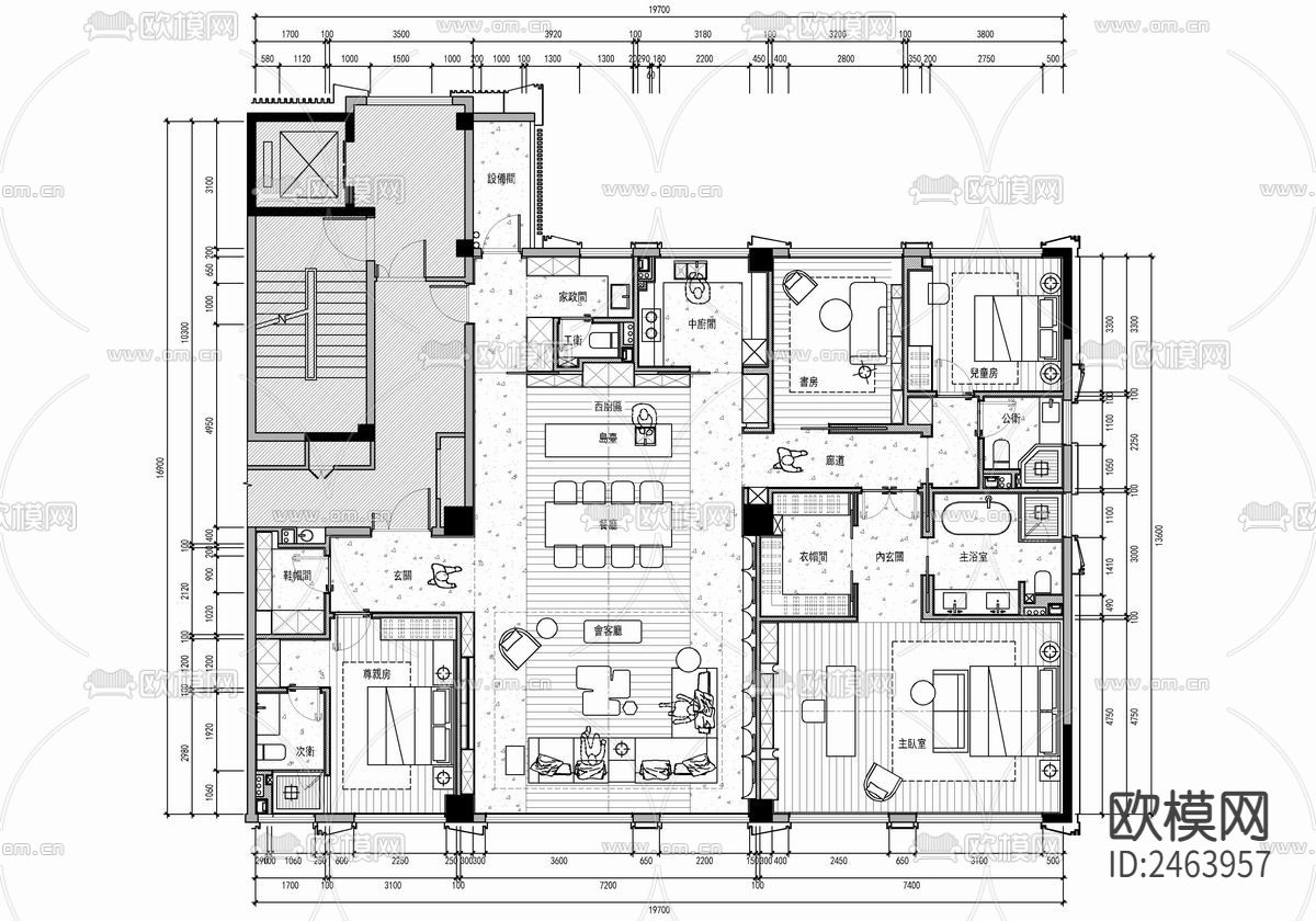 中海黄龙样板间CAD施工图下载（渲染图4）