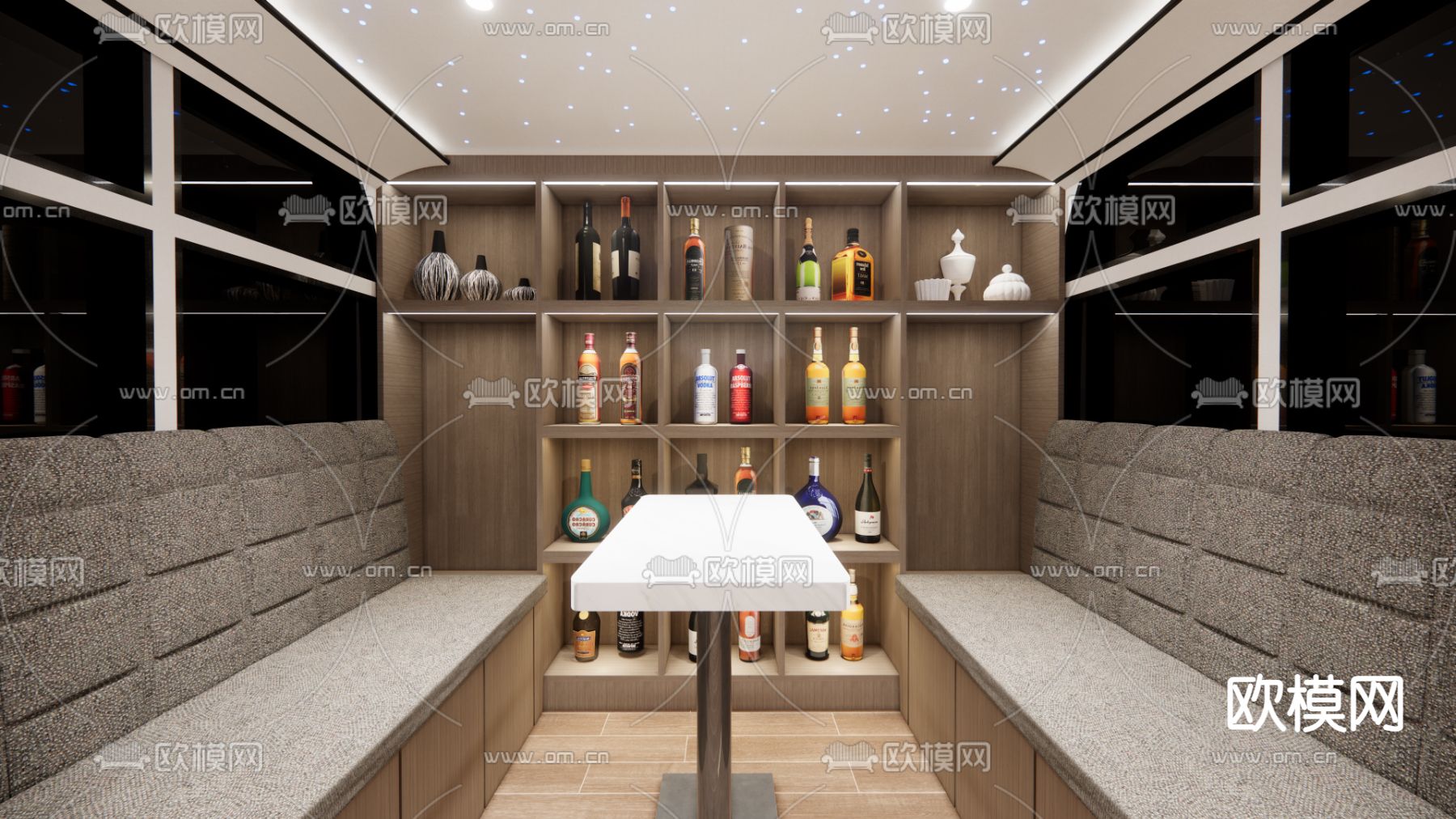现代旅游汽车 酒吧餐厅su模型