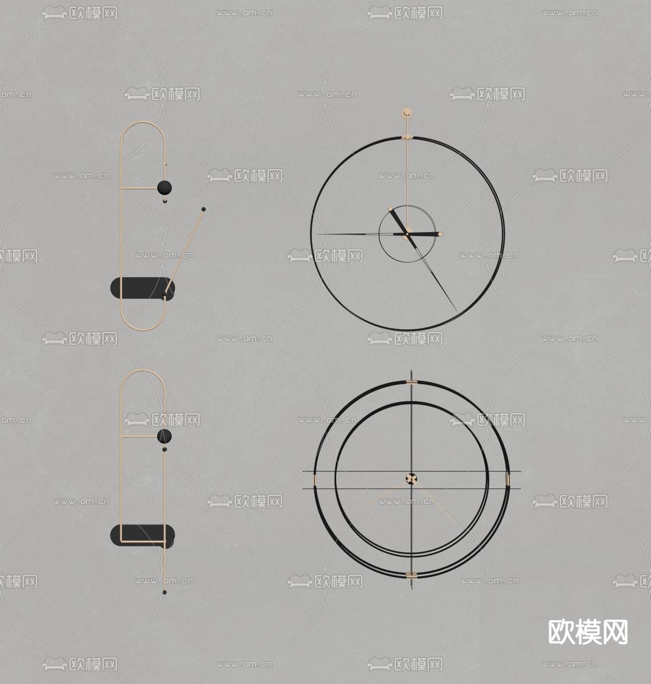 现代时钟 墙饰 挂钟su模型下载（渲染图2）