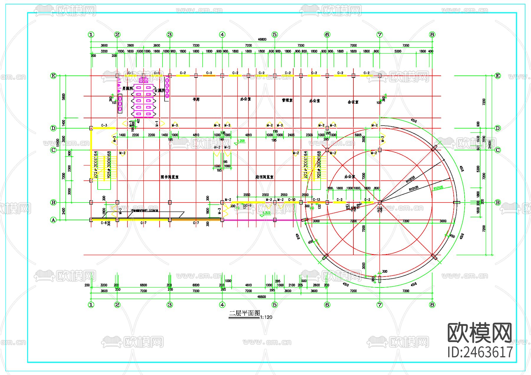 某宣传文化中心建筑cad施工图下载（渲染图5）
