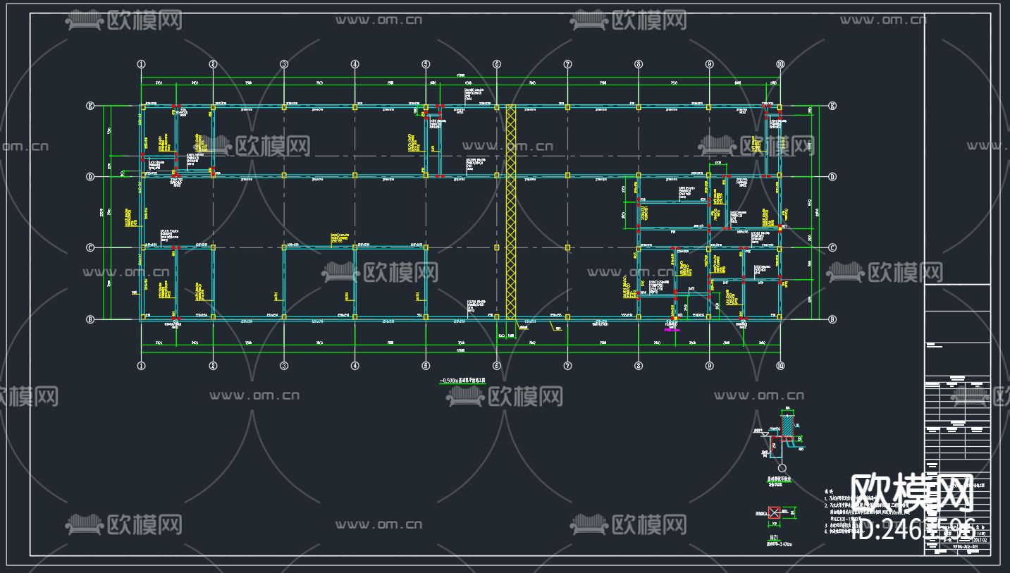 某工厂二层食堂结构cad施工图下载（渲染图5）