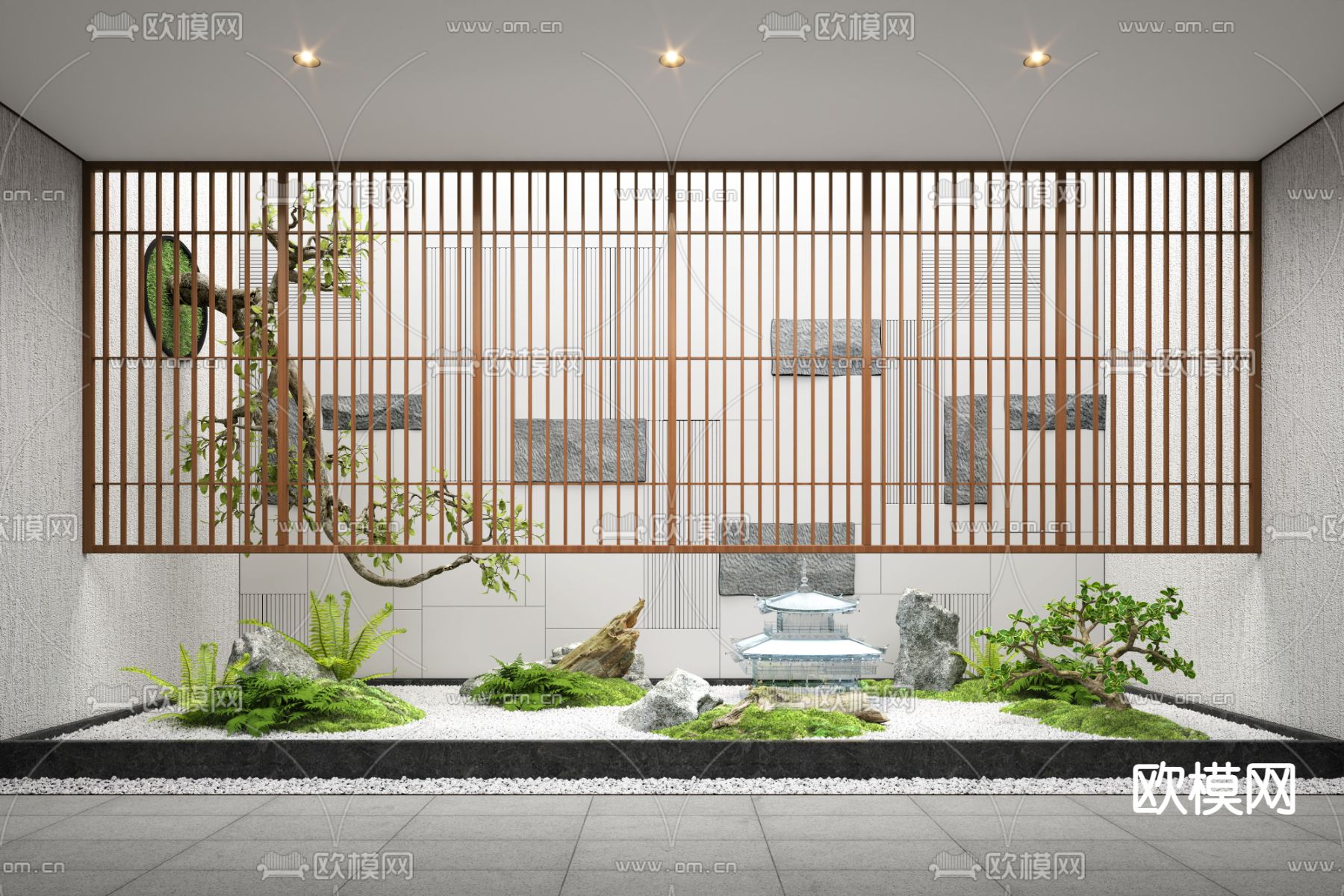 新中式室内景观造景3d模型下载_ID12290961_3dmax免费模型-欧模网