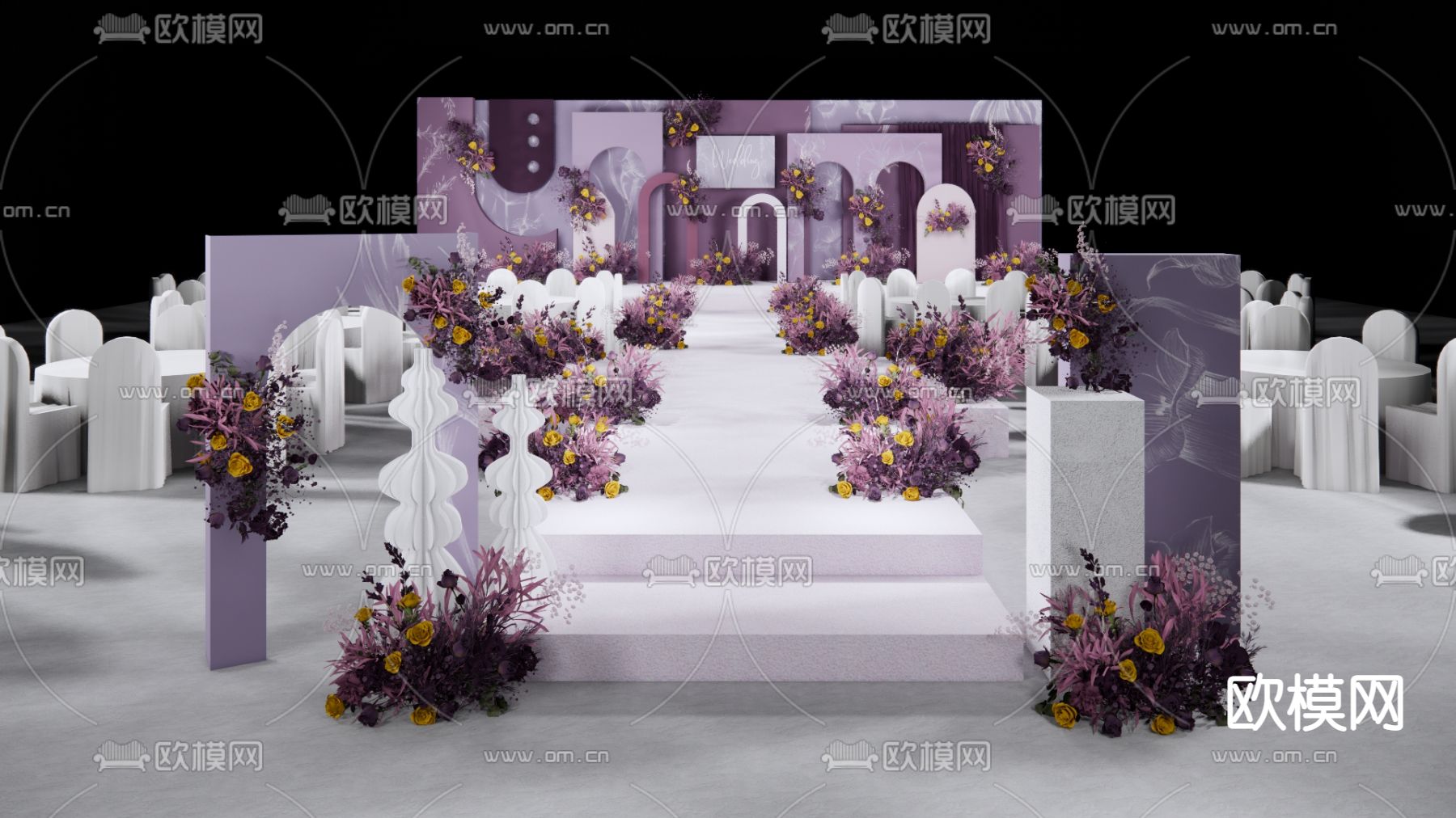 现代小众婚礼宴会厅su模型下载（渲染图2）