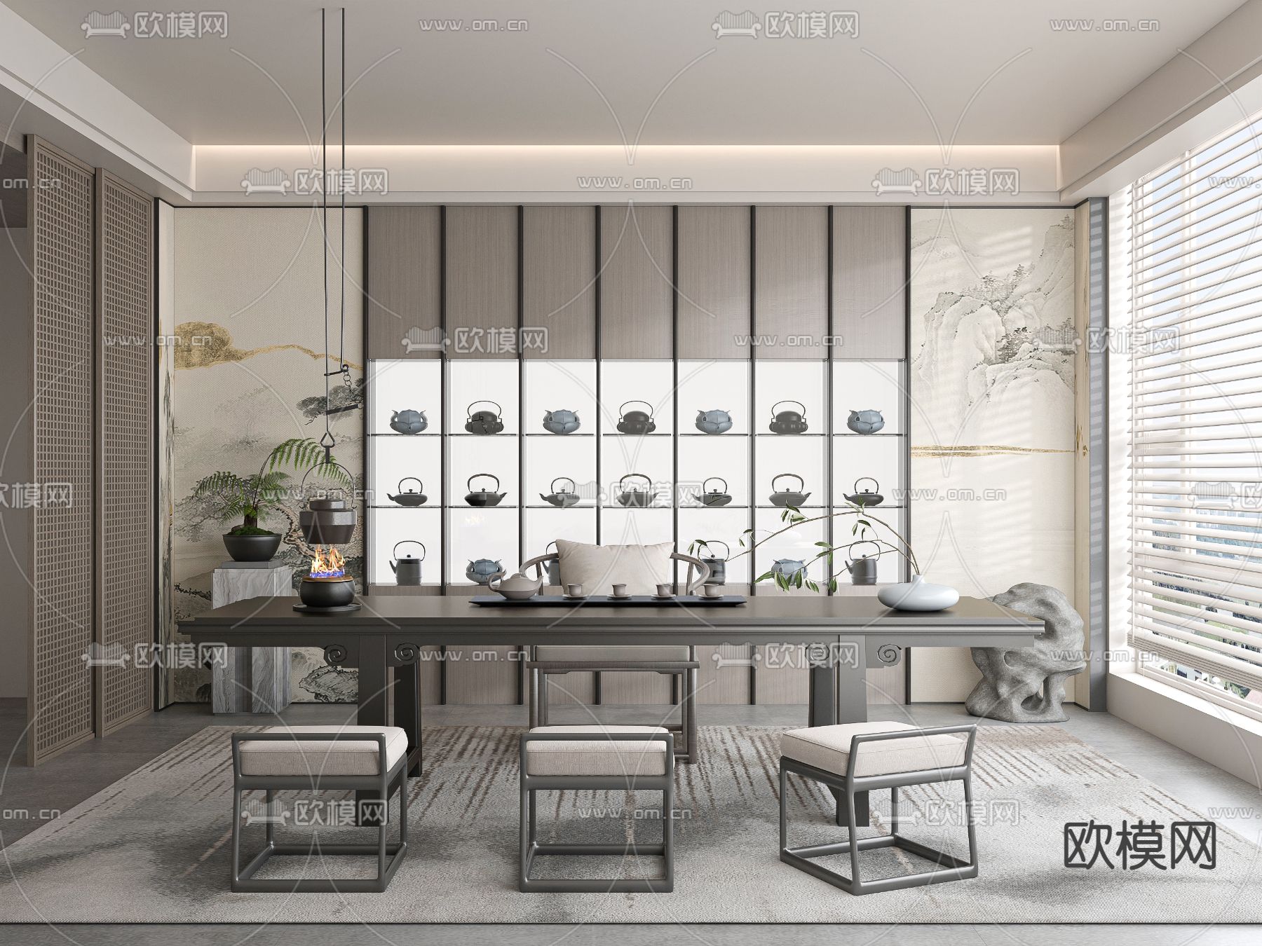 新中式茶室su模型下载_ID12290372_sketchup模型下载-欧模网