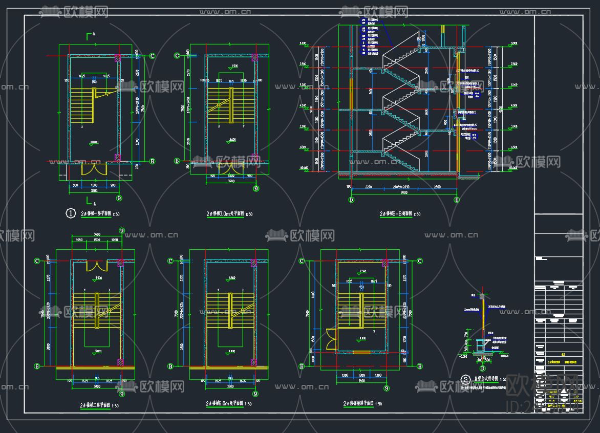 某工厂二层食堂建筑CAD施工图下载（渲染图7）