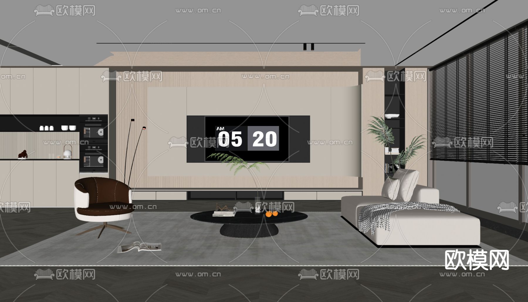 奶油风客厅su模型下载（渲染图2）