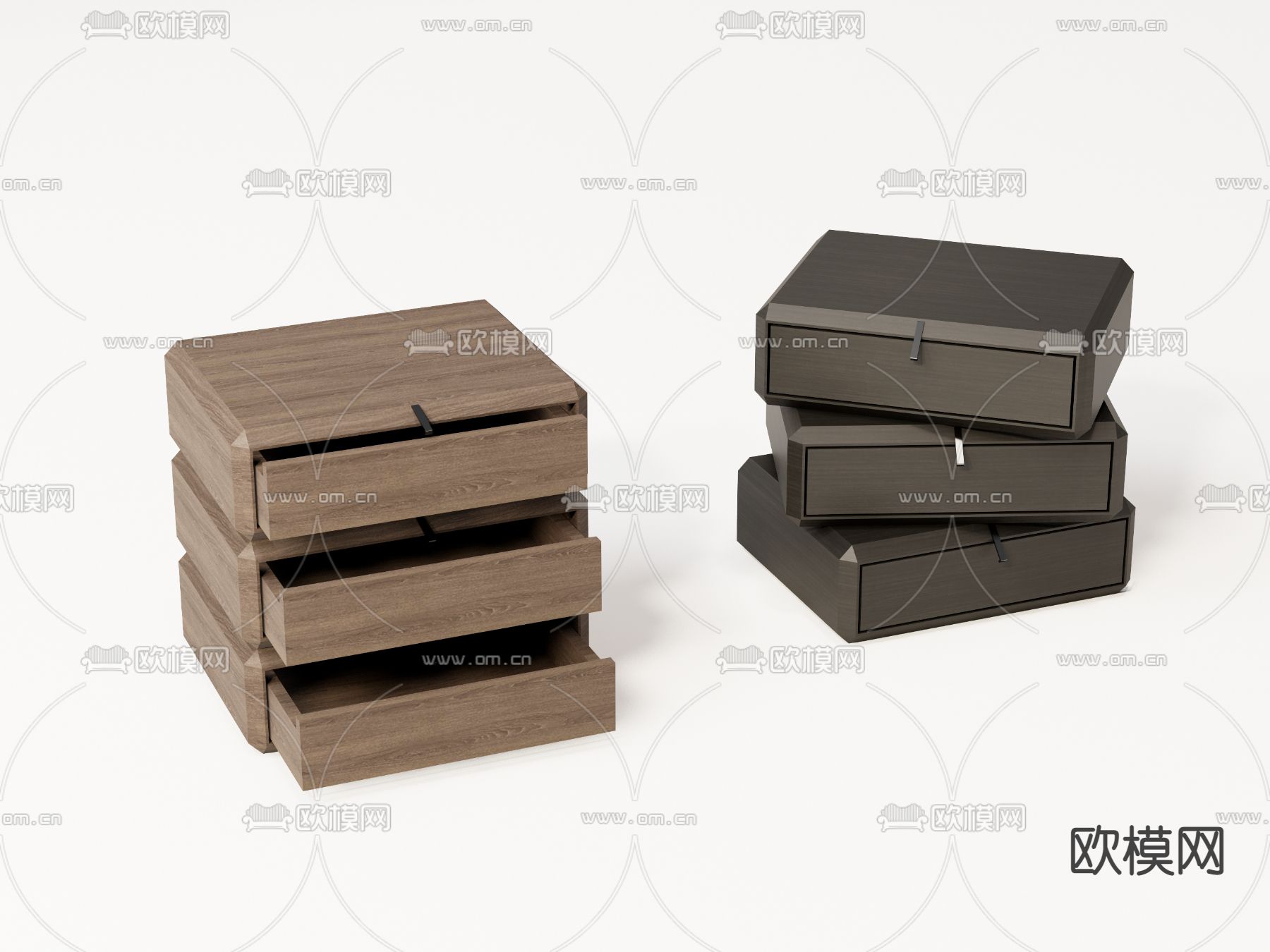侘寂风旋转叠拼床头柜su模型下载（渲染图1）