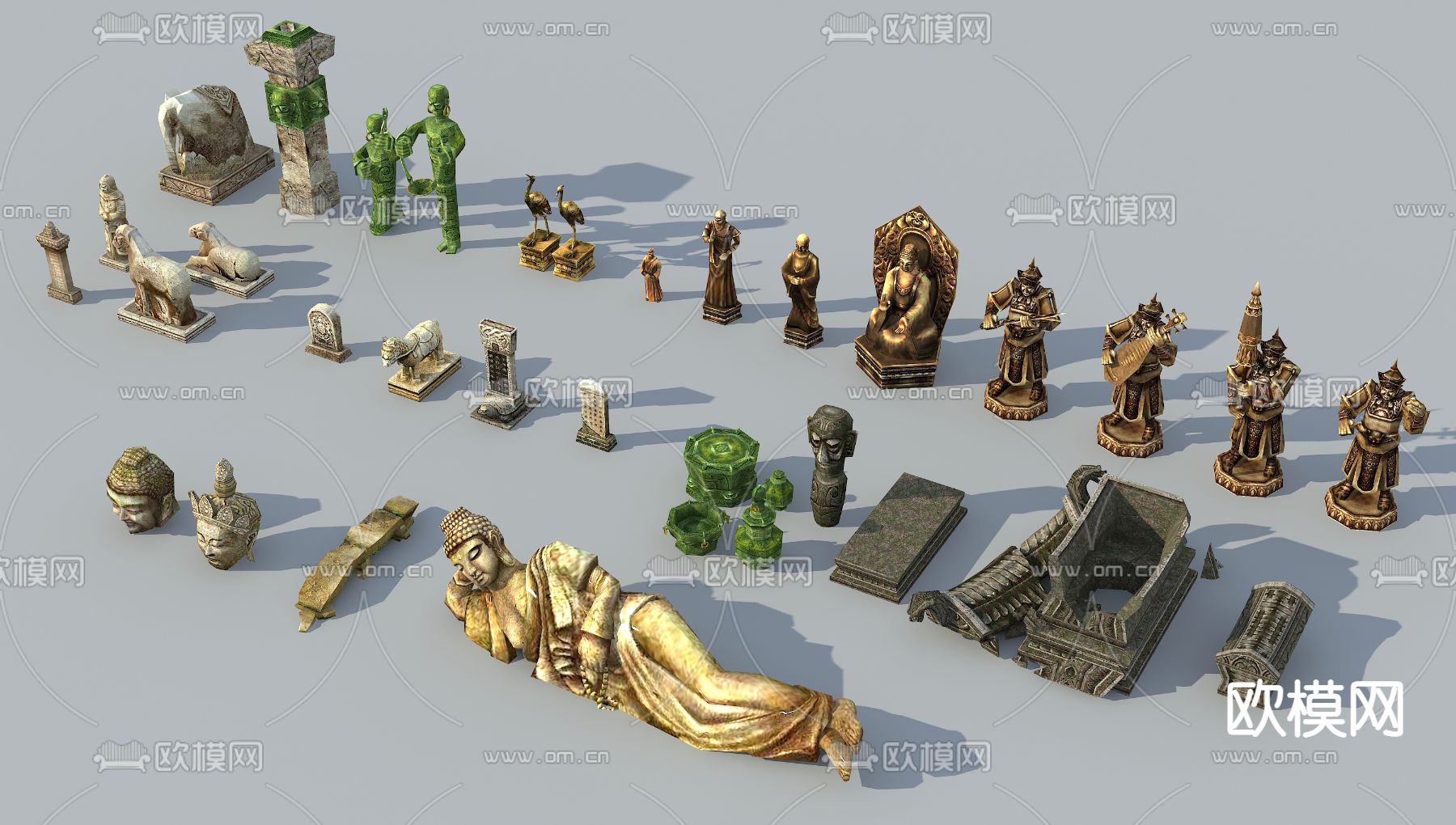 现代佛像人物动物雕塑3d模型下载