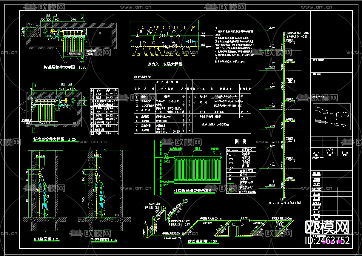 人民医院养老中心D座八层疗养楼暖通CAD施工图下载（渲染图7）
