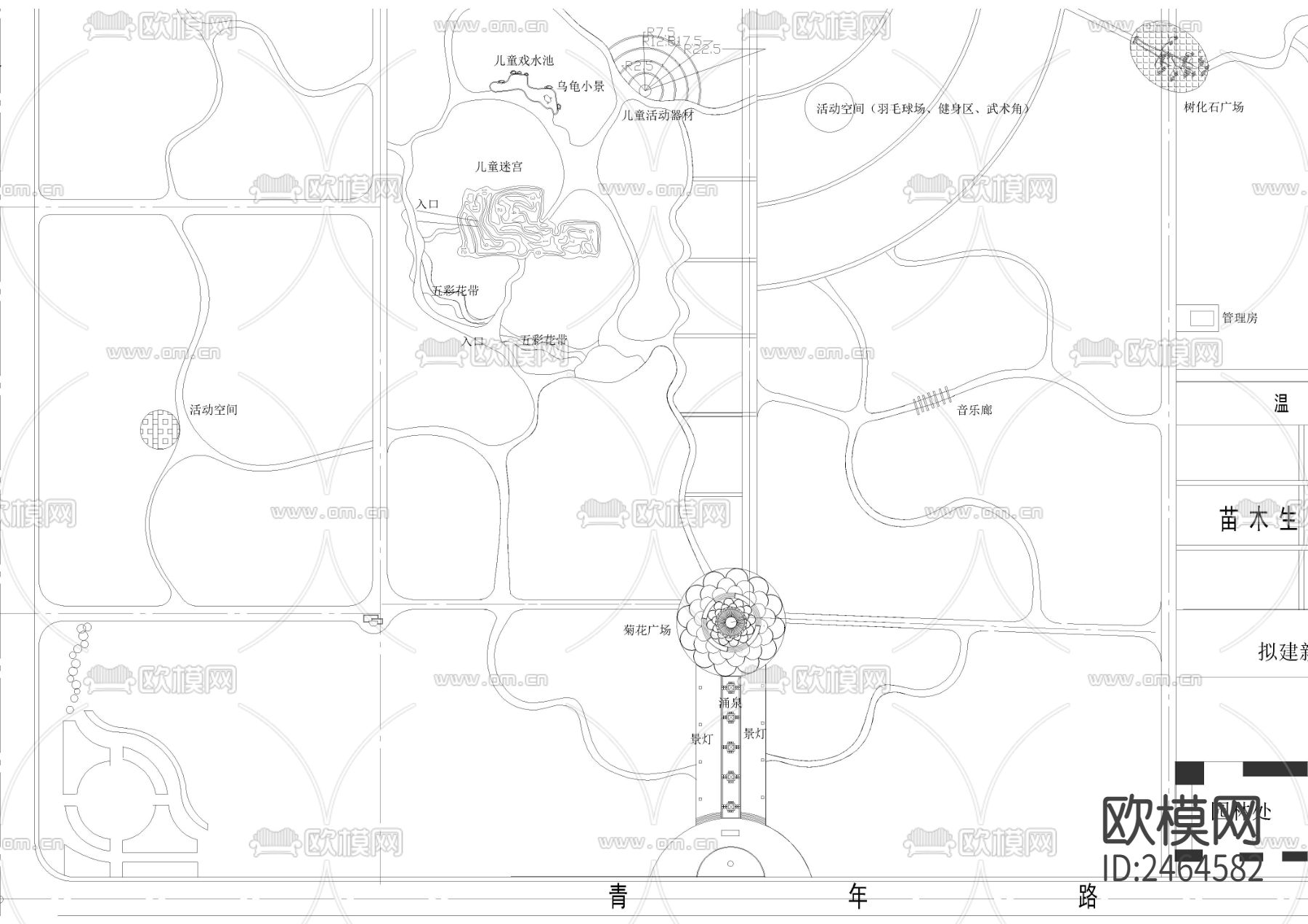 公园规划图围墙CAD施工图下载（渲染图3）