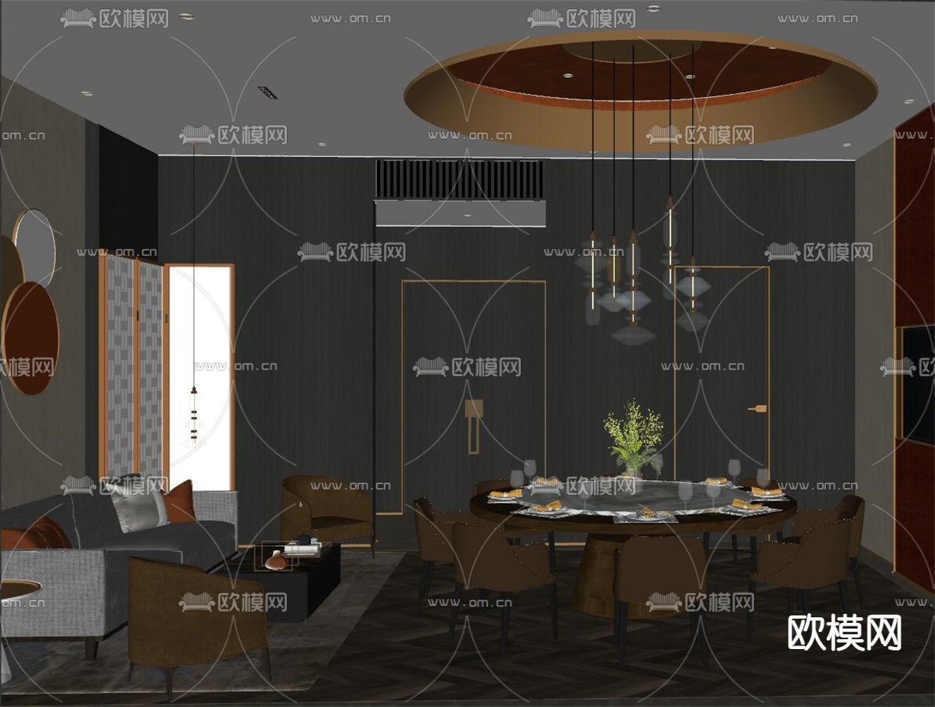 轻奢风大包房 包间su模型下载（渲染图2）