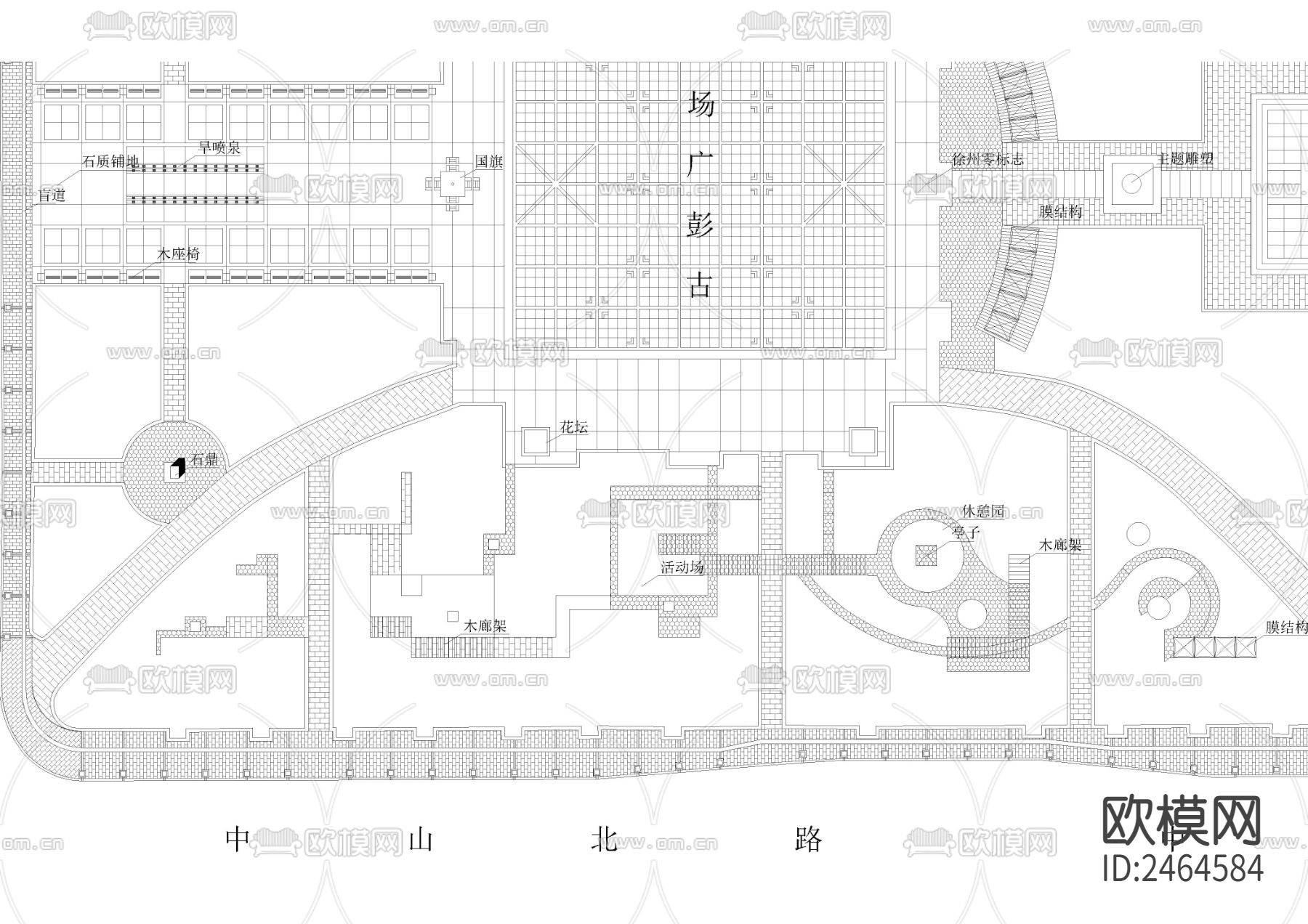 广场设计平面图CAD施工图下载（渲染图2）