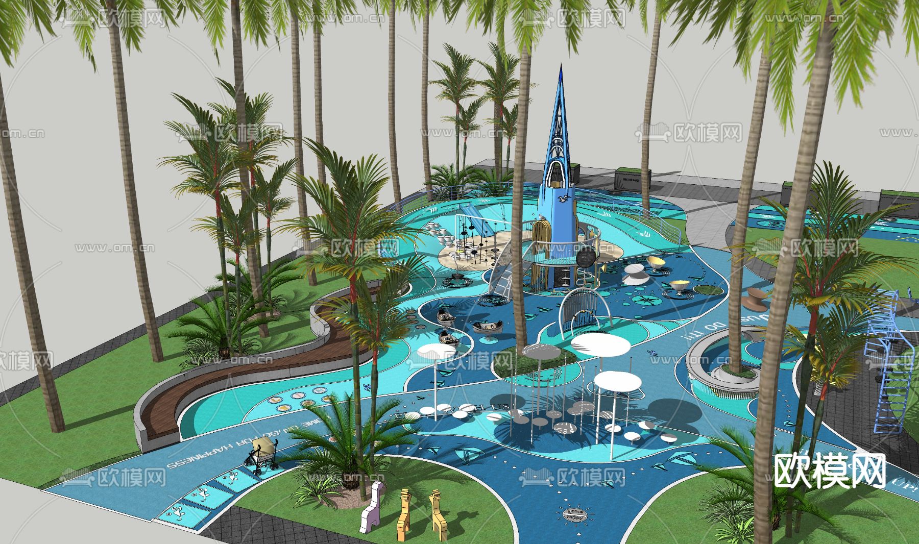 现代海航主题儿童活动区su模型下载（渲染图2）