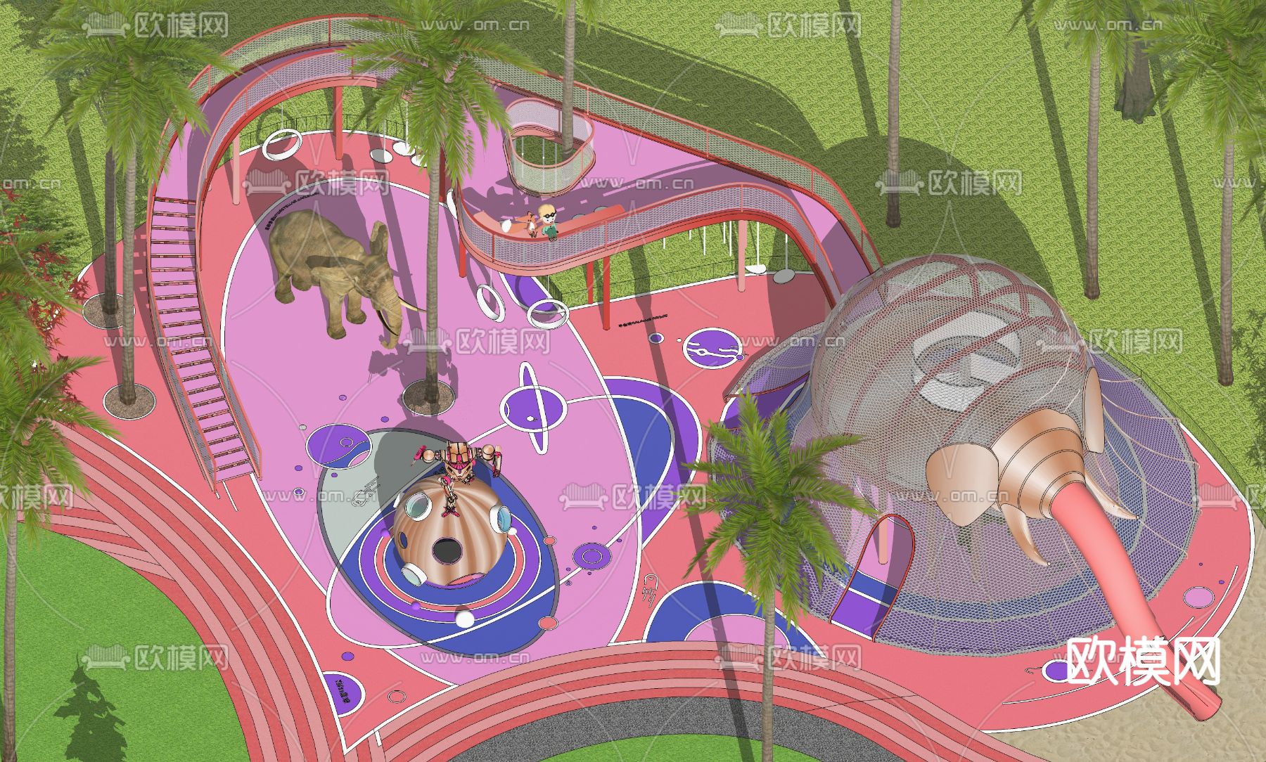 大象滑梯 儿童游乐区su模型下载（渲染图2）