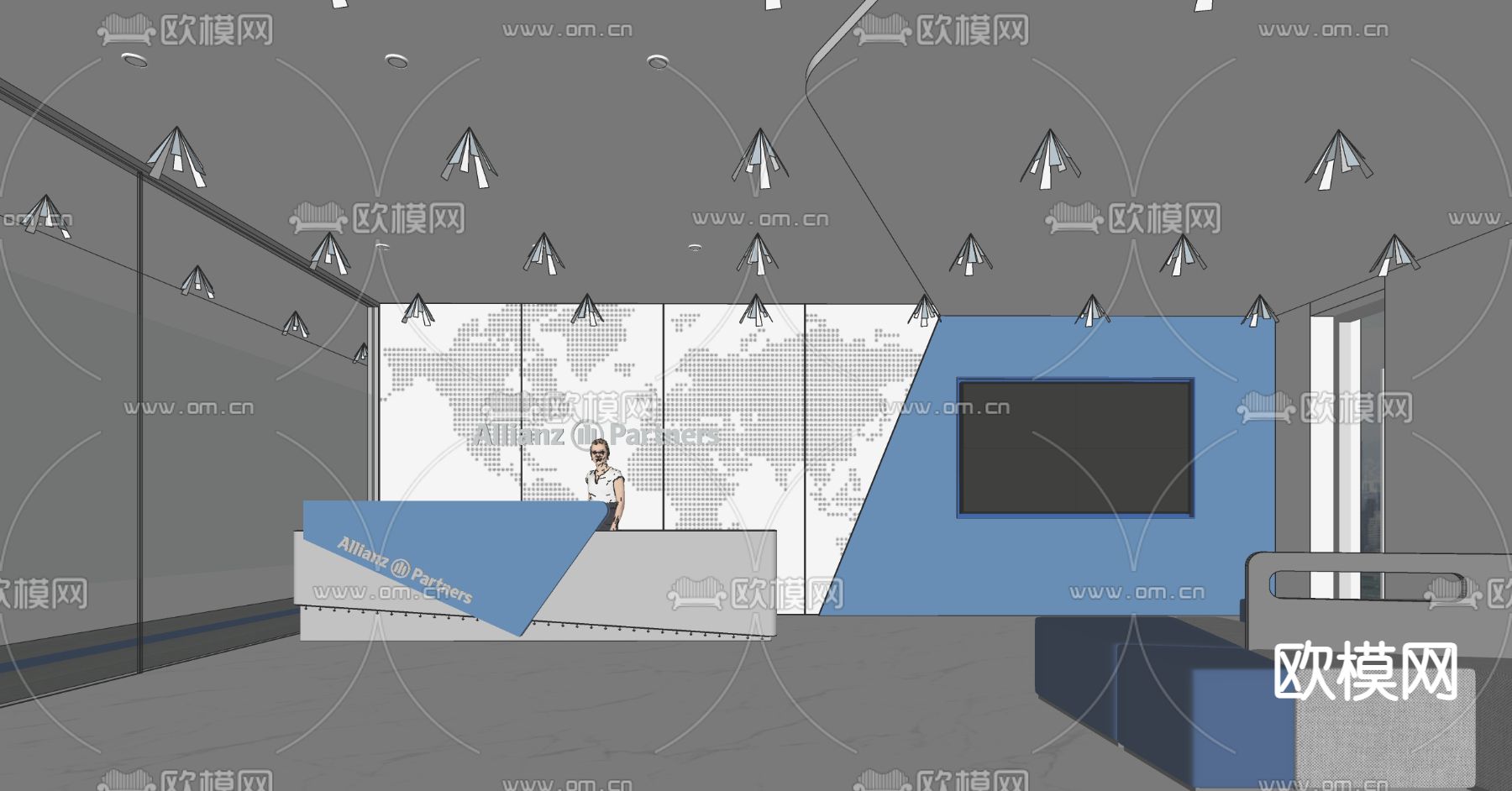 办公室前台 接待处su模型下载（渲染图2）