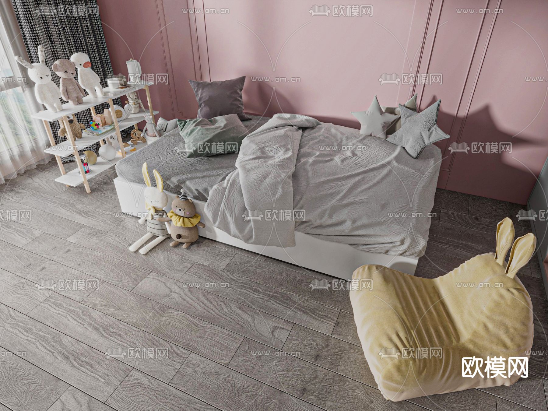 现代儿童床3d模型下载