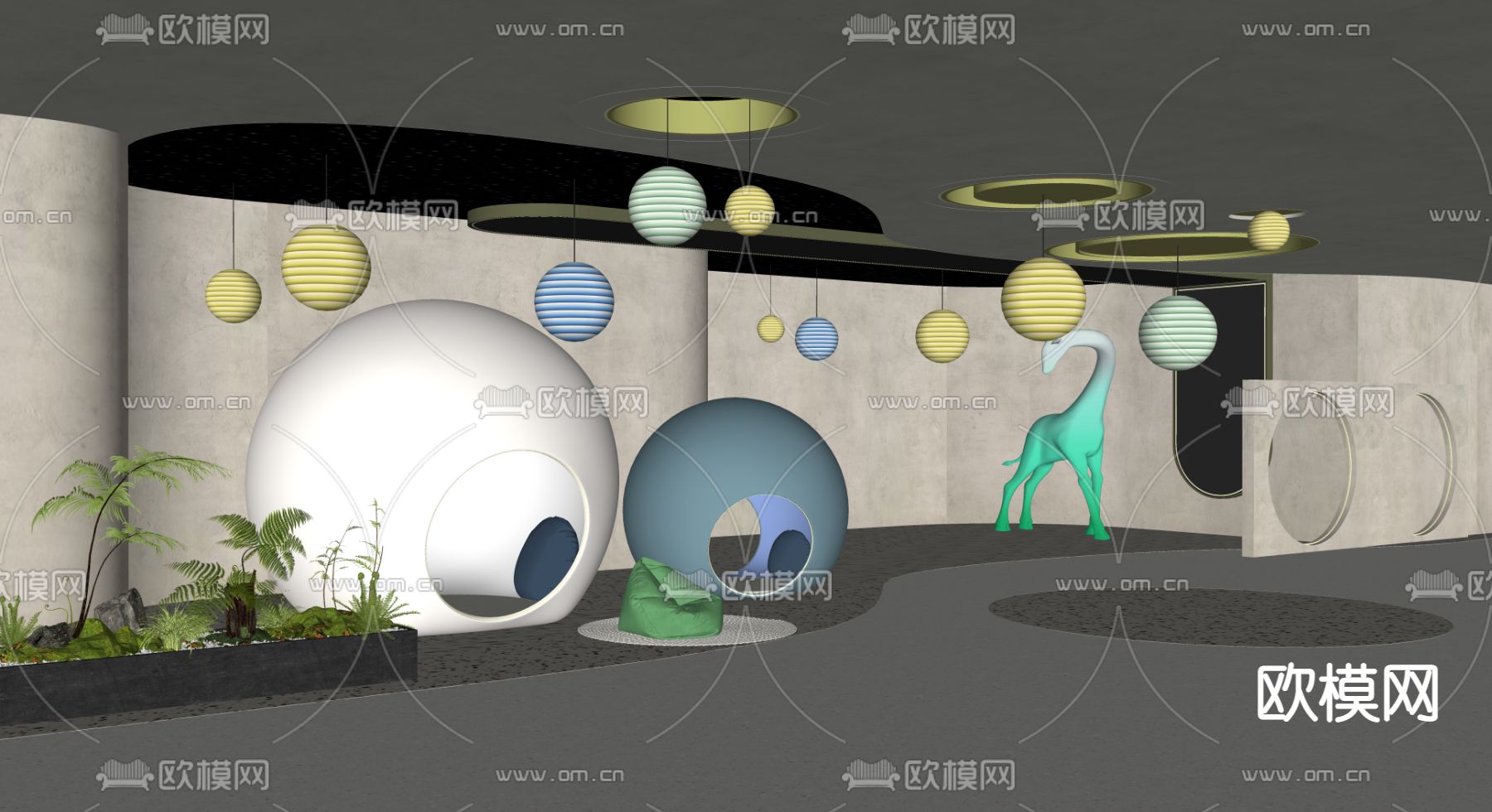 商场休闲区 娱乐区su模型下载（渲染图2）