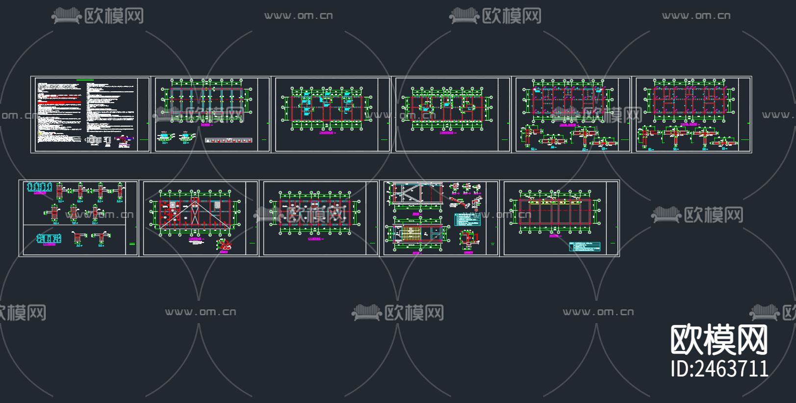 两层砖混结构厂房结构CAD施工图下载（渲染图1）