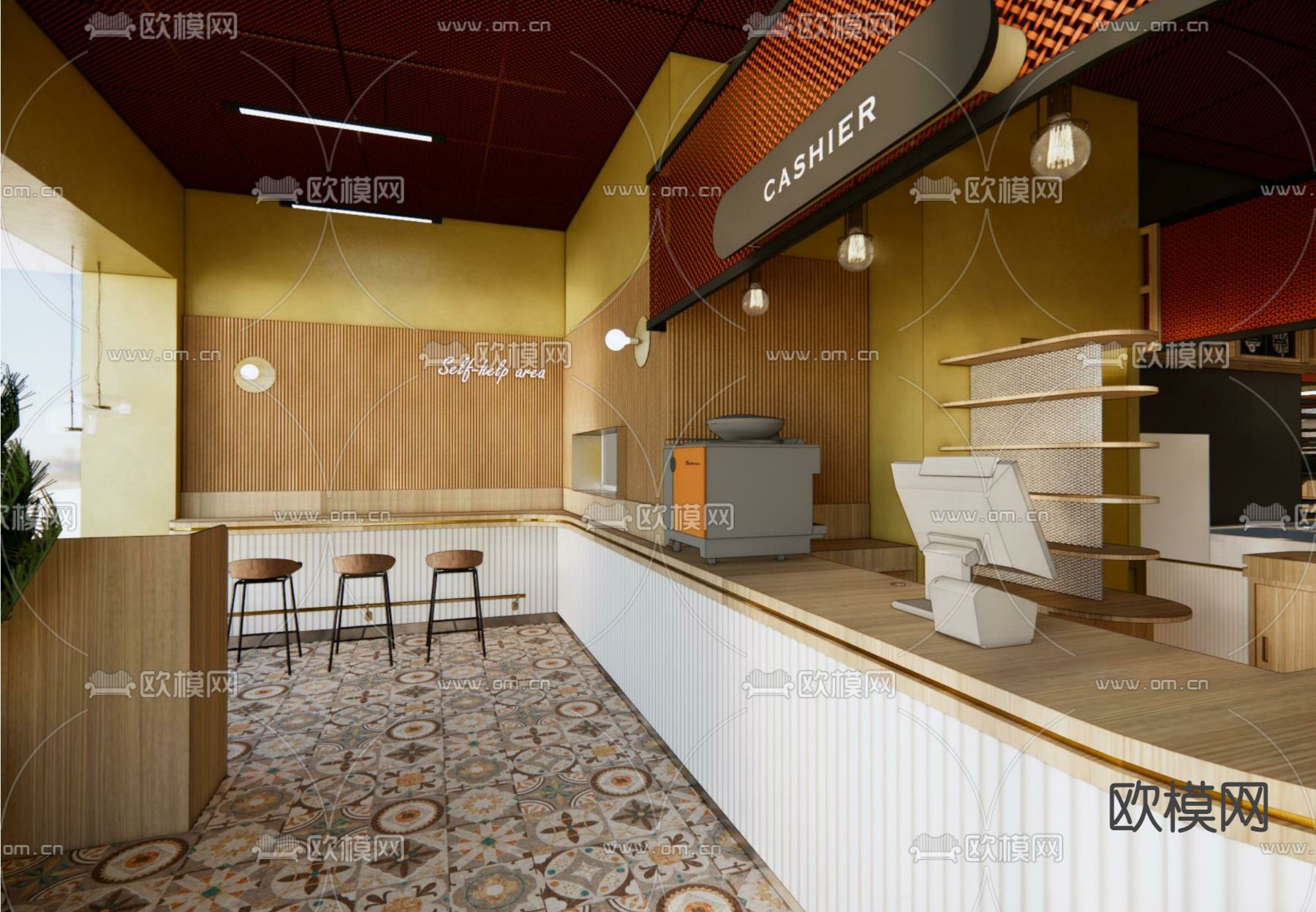 现代快餐店su模型